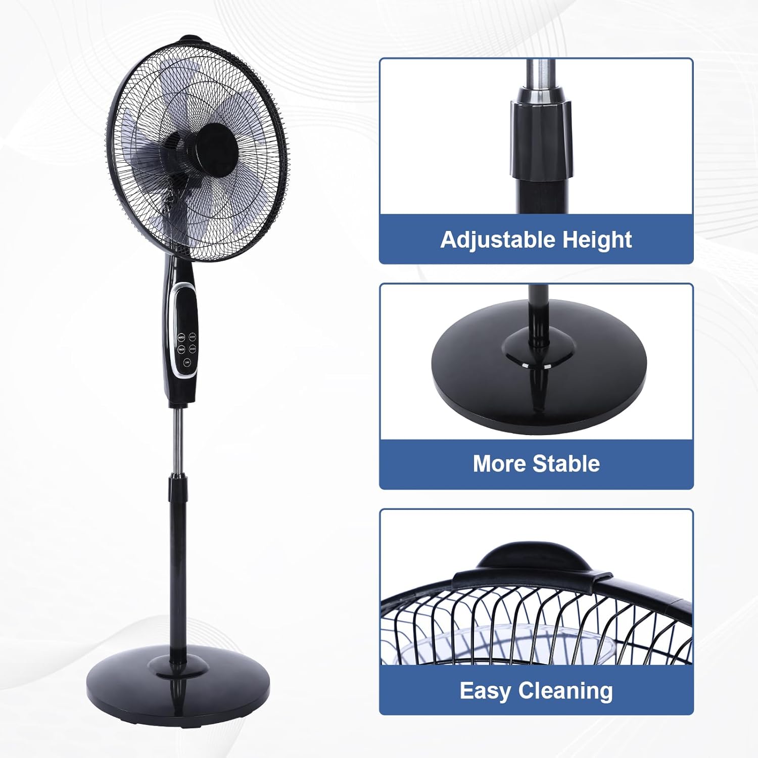 Simple Deluxe Ventilador avanzado de 16 pulgadas con control remoto, altura ajustable, 3 velocidades, oscilación de 45 grados y temporizador para