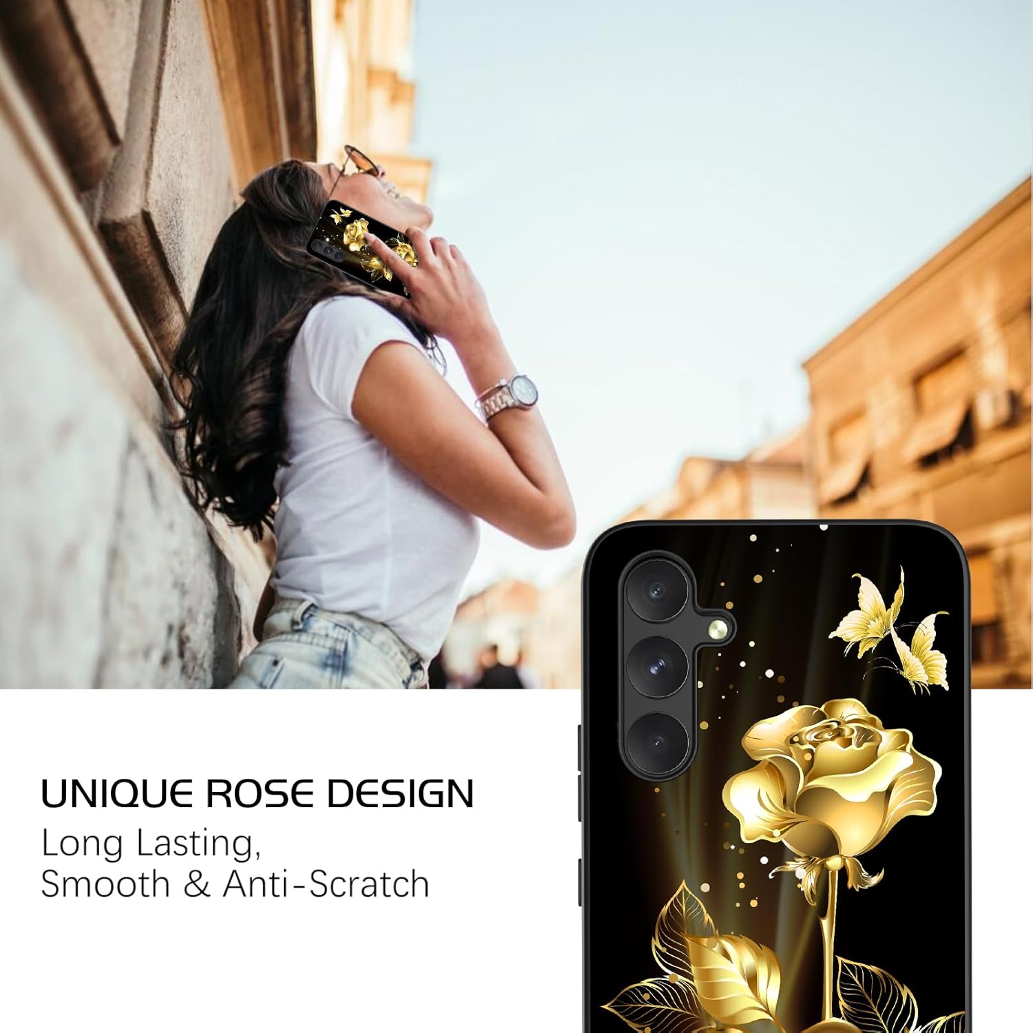 DOMAVER Funda para Galaxy A54 Funda Samsung A54 5G Resplandor en la Oscuridad Rosa Dorada Flores Luminosa Delgada Ligera Cubierta Protectora – Oro