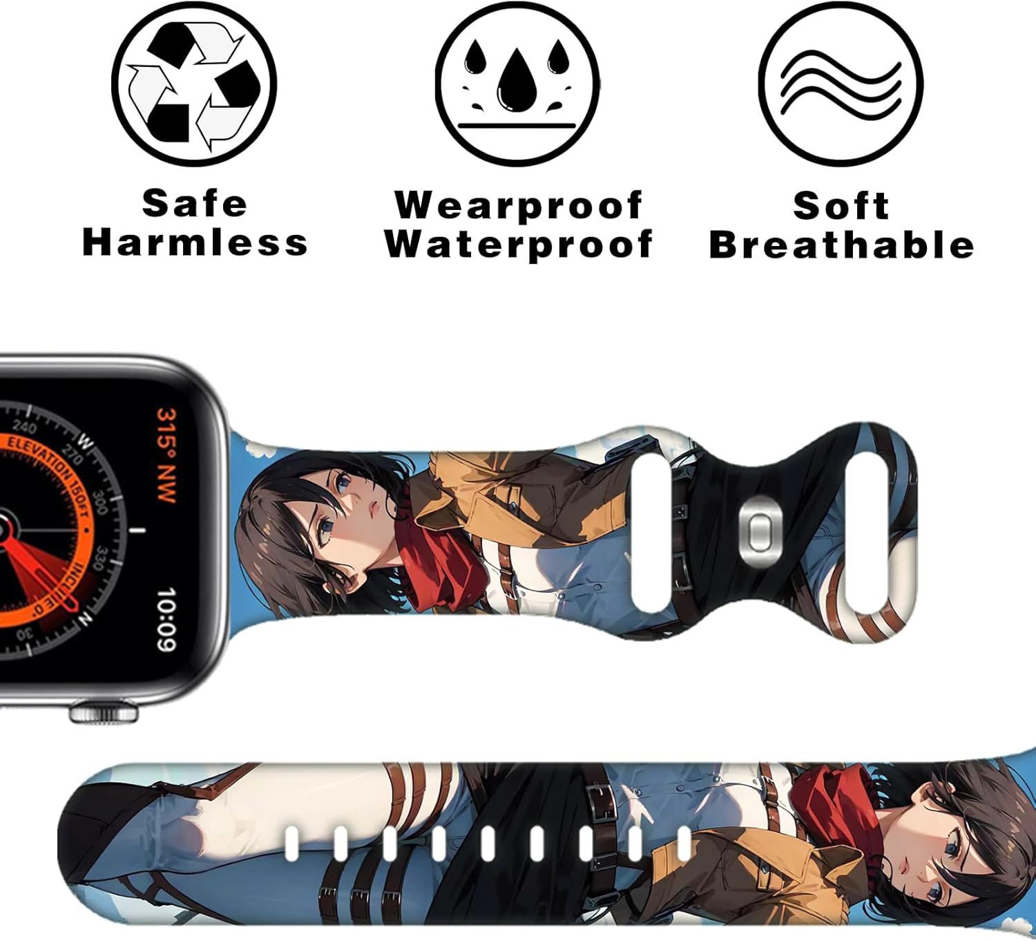 Correa de anime compatible con Apple Watch Band de 1.496 pulgadas1.575 pulgadas1.614 pulgadas1.654 pulgadas1.732 pulgadas1.772 pulgadas, bandas