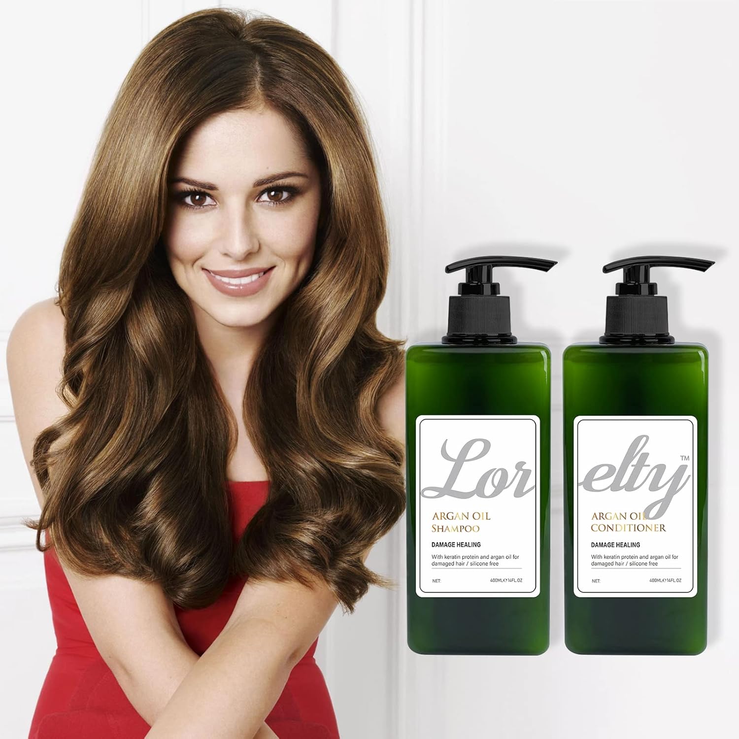 LORELTY Juego de champú y acondicionador de aceite de argán para tratamiento de cabello seco dañado para reparación del cabello dañado, para todo