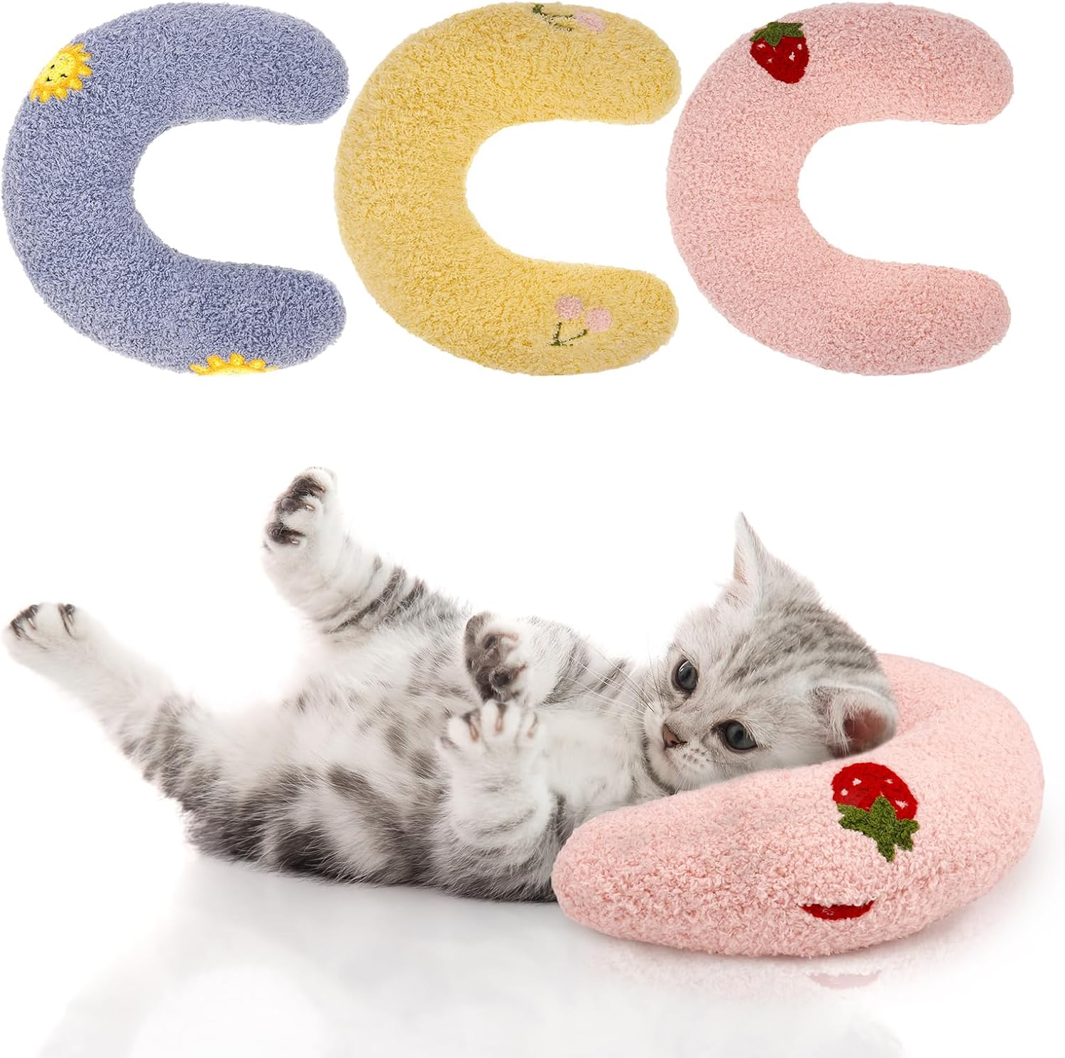 3 almohadas calmantes para perros y gatos pequeños, almohadas suaves y esponjosas para cama de perro, almohada en forma de U para aliviar la