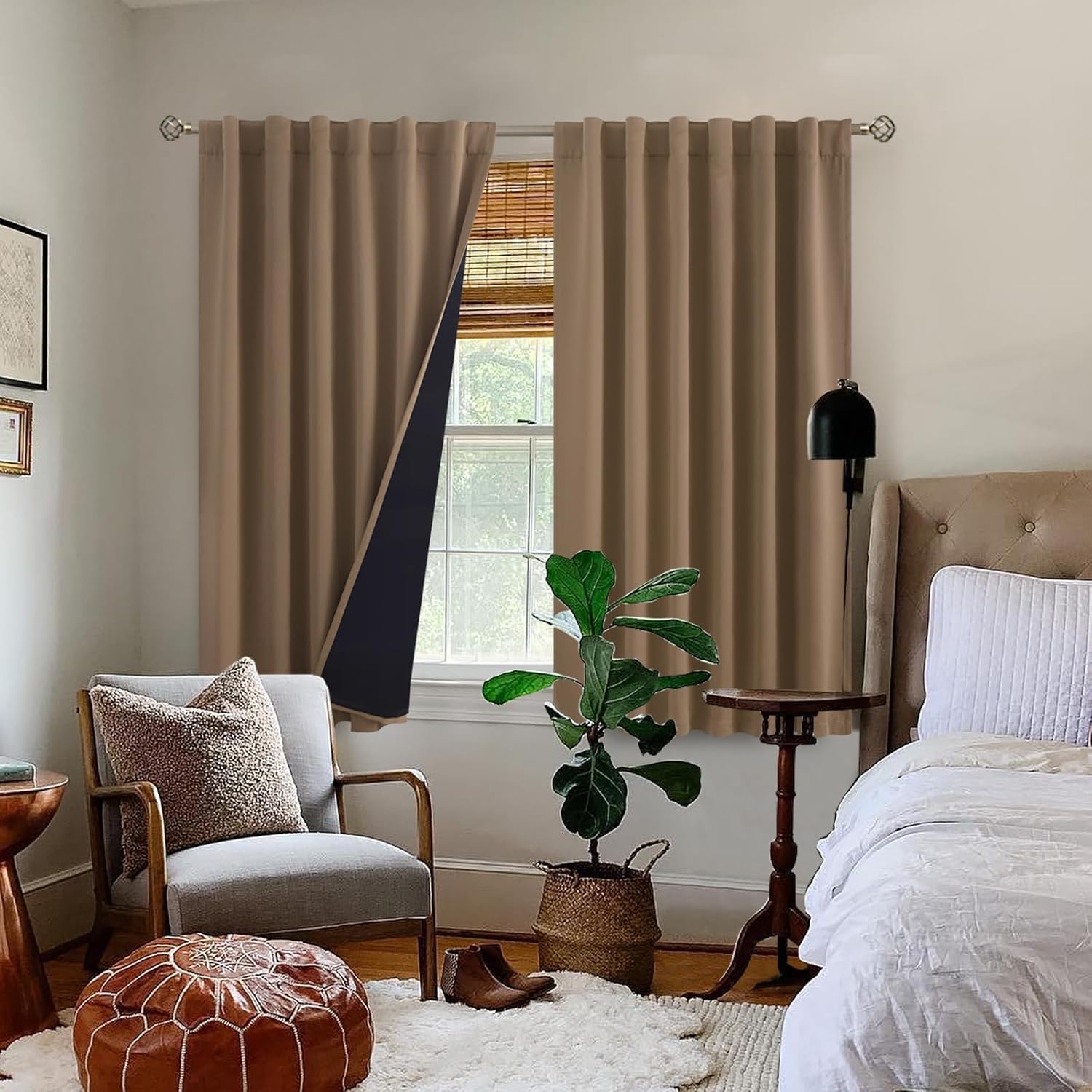 BGment Cortinas opacas 100% con aislamiento térmico para oscurecer la habitación, 54 pulgadas de largo con forro, bolsillo para barra y pestaña