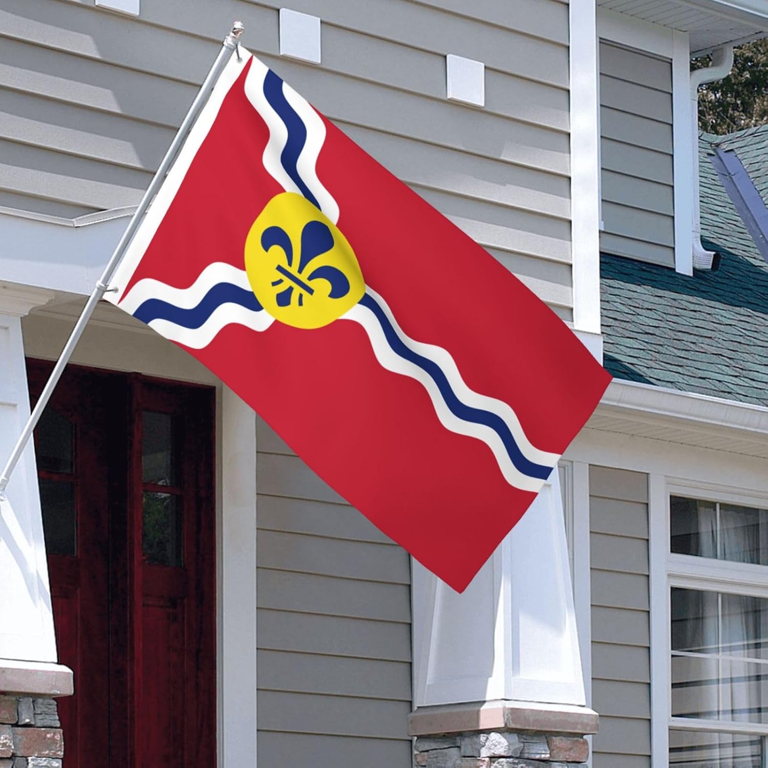 Bandera de doble cara de San Luis, bandera de Missouri de 3 x 5 pies, banderas para exteriores, banderas decorativas duraderas para interiores y