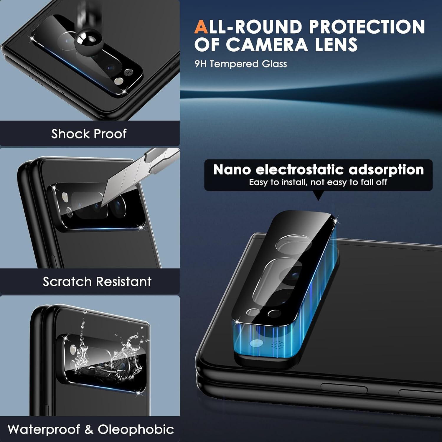 Paquete de 6 protectores de pantalla para Google Pixel Fold 5G, protector de pantalla frontal de vidrio templado + protector de pantalla interior de