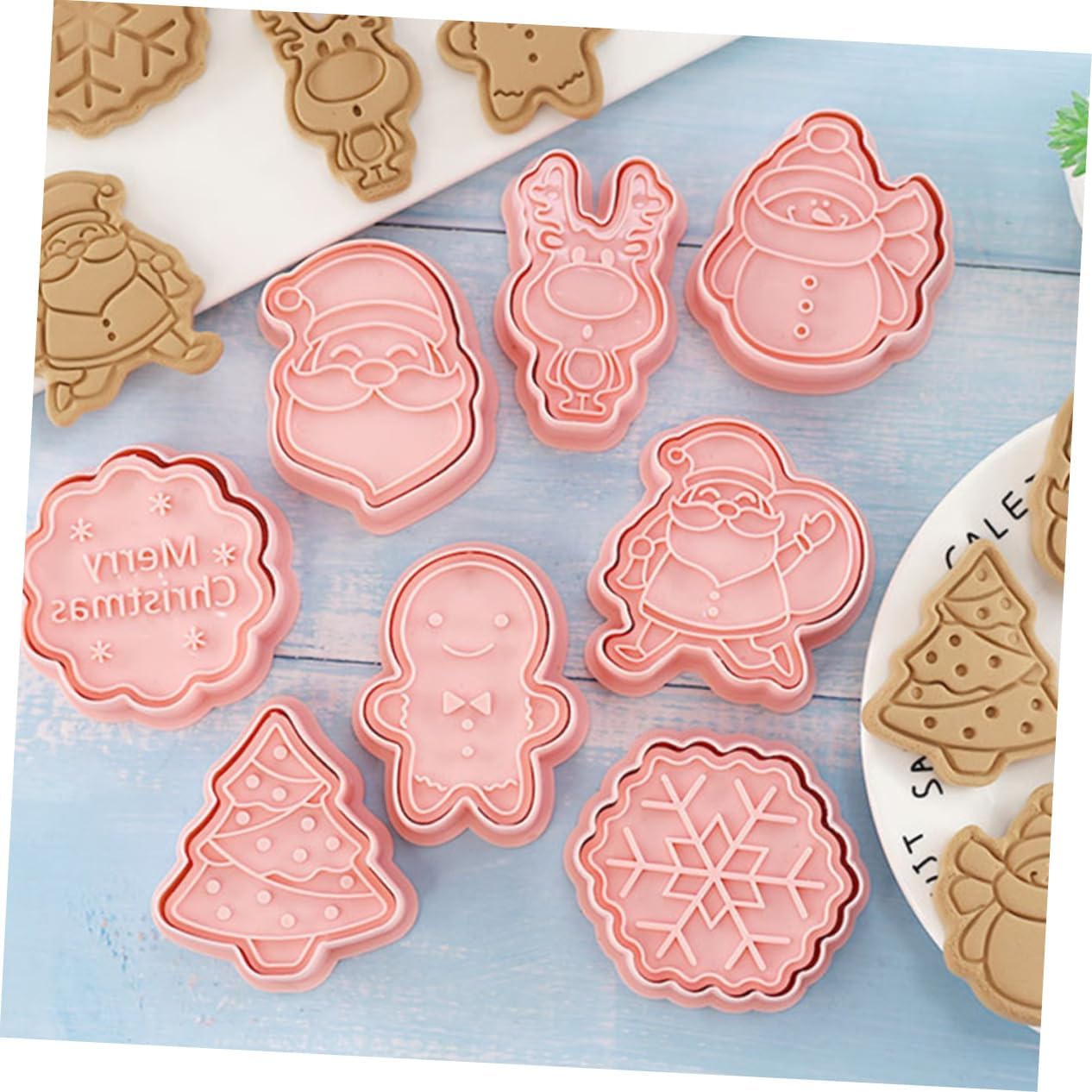 NOLITOY 24 piezas de cortadores de galletas de Navidad de plástico para galletas, prensa de galletas de Papá Noel, sello de galletas de invierno,