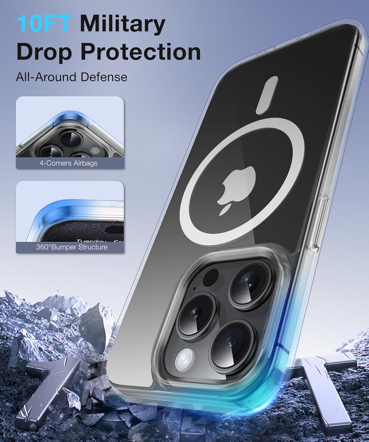 Funda magnética n. 1 para iPhone 15 Pro compatible con MagSafe antiamarilleo a prueba de golpes militares funda rígida delgada transparente con
