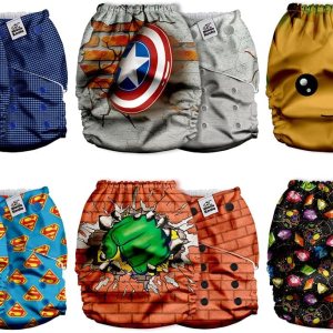 Mama Koala Pañales de tela 2.0 para bebés con forro AWJ, paquete de 6 con 6 insertos de pañales de tela de bambú, pañales de bolsillo reutilizables Mama Koala Pañales de tela 2.0 para bebés con forro AWJ, paquete de 6 con 6 insertos de pañales de tela de bambú, pañales de bolsillo reutilizables