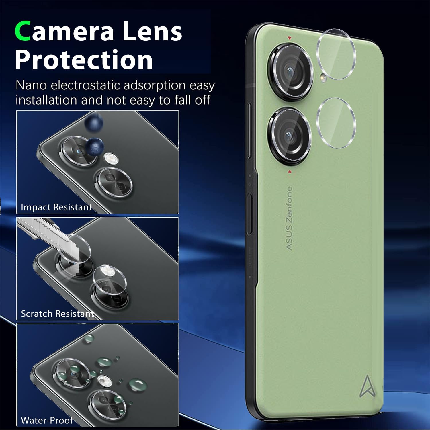 Paquete de 2+2 para Asus Zenfone 10 (2023) Protector de pantalla de vidrio templado de privacidad y protector de lente de cámara, antiespías,