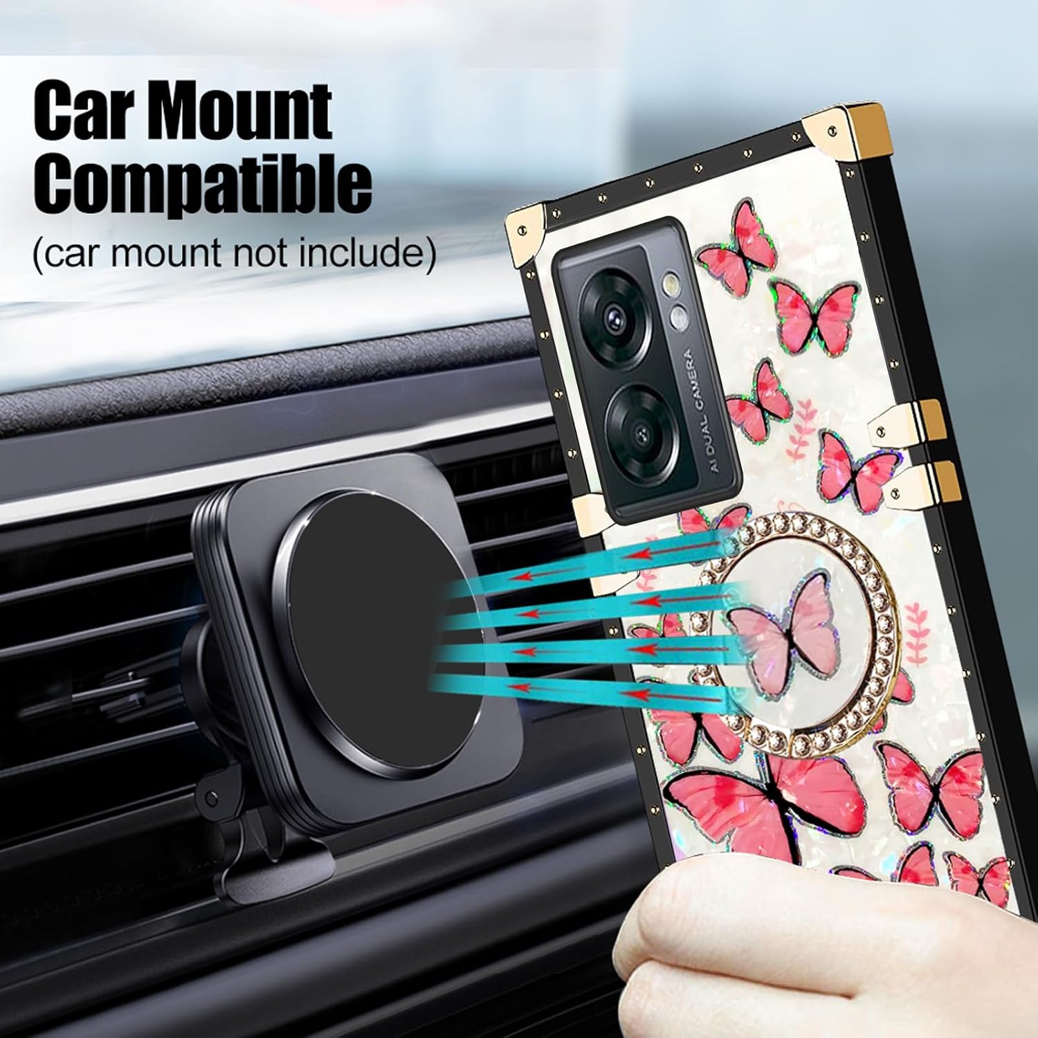 Funda para teléfono N300, funda para OnePlus Nord N300 5G para mujer, bonita funda protectora cuadrada con purpurina femenina elegante retro choque