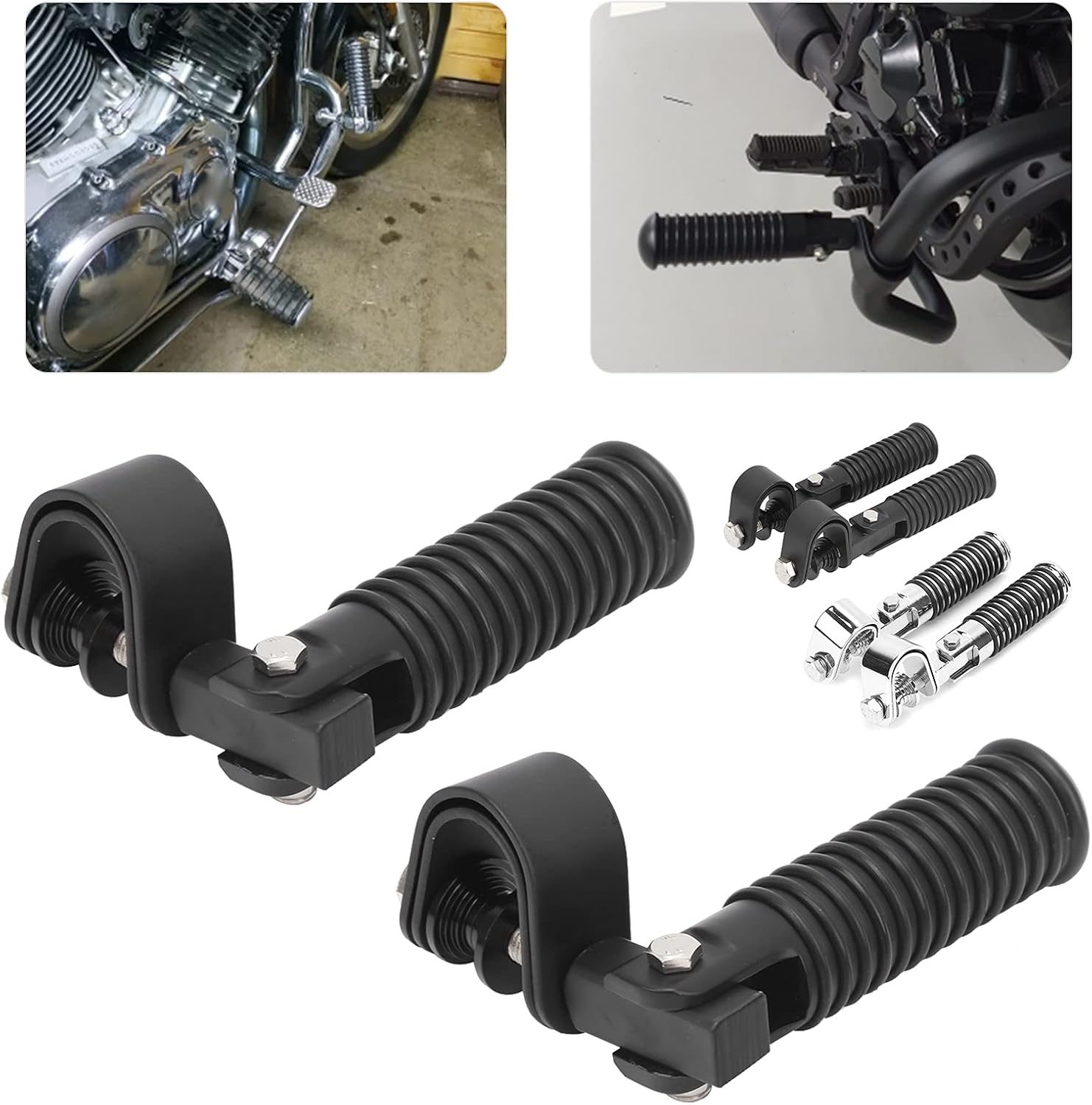 KIMISS Estriberas universales de motocicleta para barras de choque, soportes de clavijas plegables de 1 pulgada para autopista de 1 pulgada (negro)