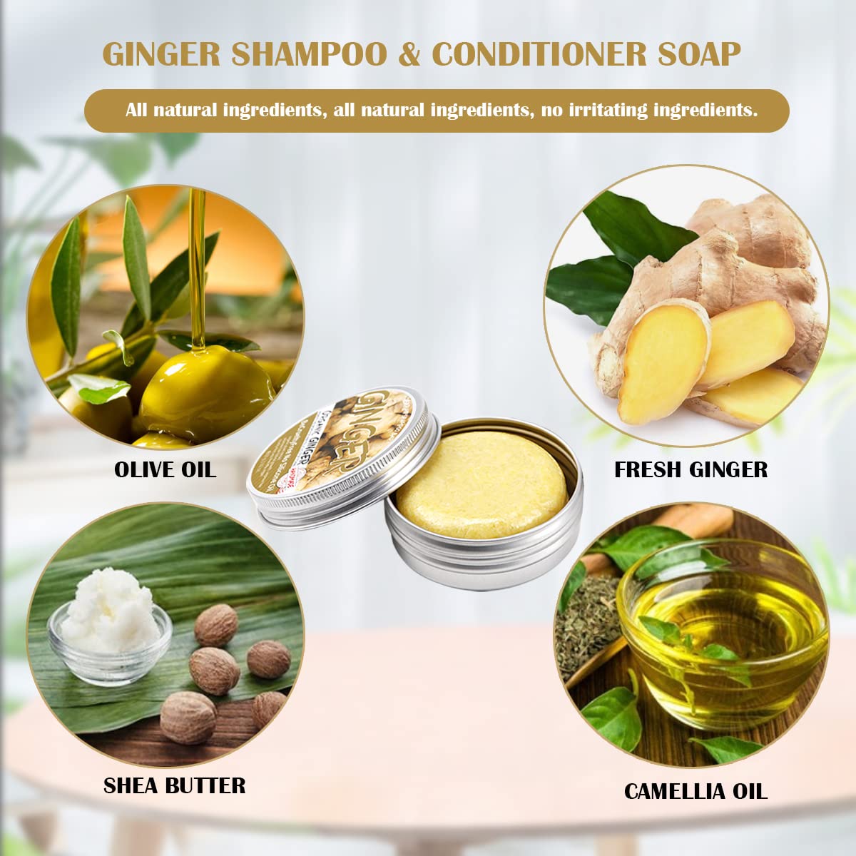 Barra de champú para el crecimiento del cabello de jengibre, champú de jengibre natural contra la caída del cabello promueve el crecimiento del