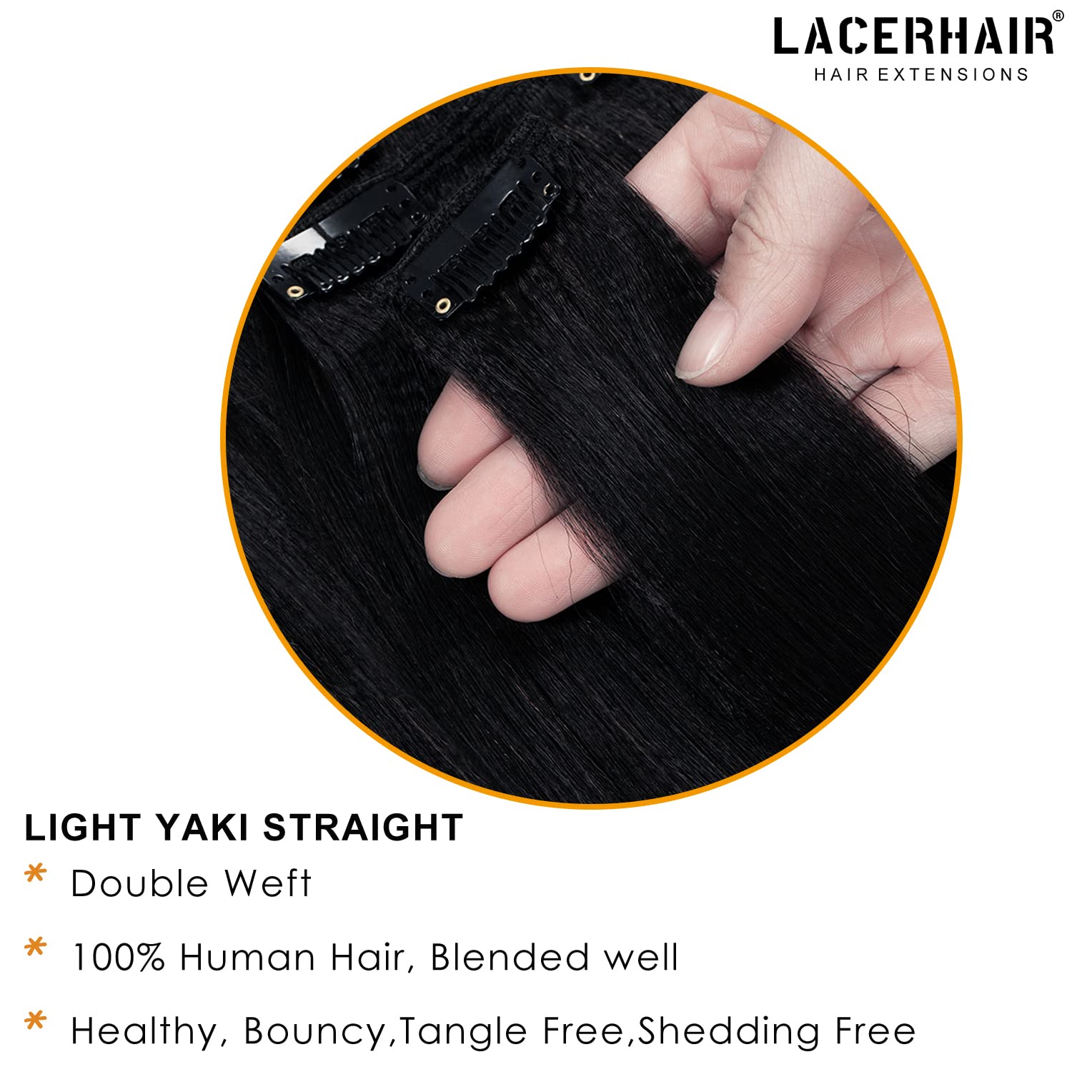 Lacer Extensiones de cabello lacio Yaki grueso de 12 pulgadas, extensiones de cabello humano virgen real negro natural para cabello relajado