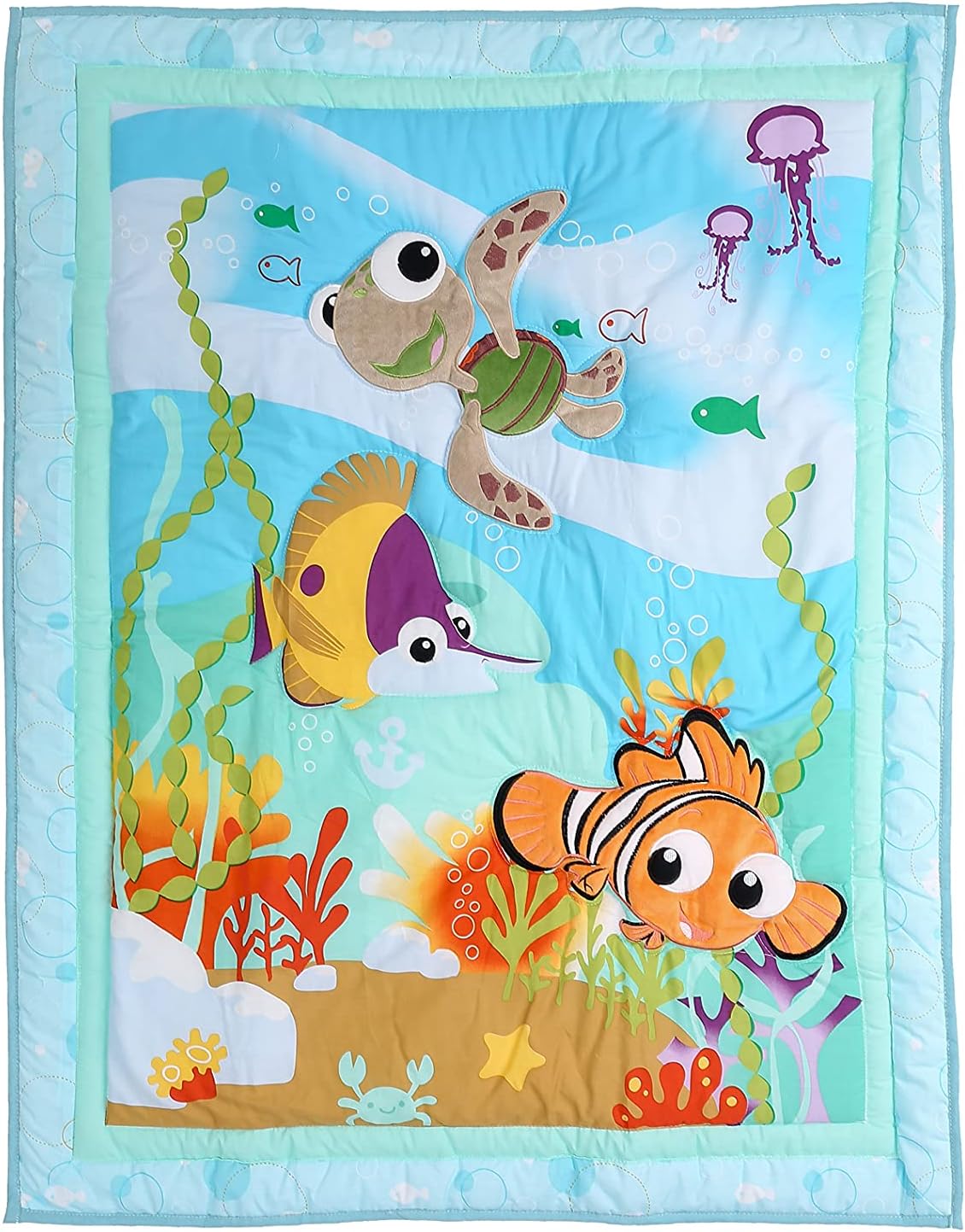 Blue Ocean – Juego de ropa de cama para cuna de bebé, niño, tortuga, pez, juego de ropa de cama 1 edredón ajustable, 1 sábana y 1 falda, 3