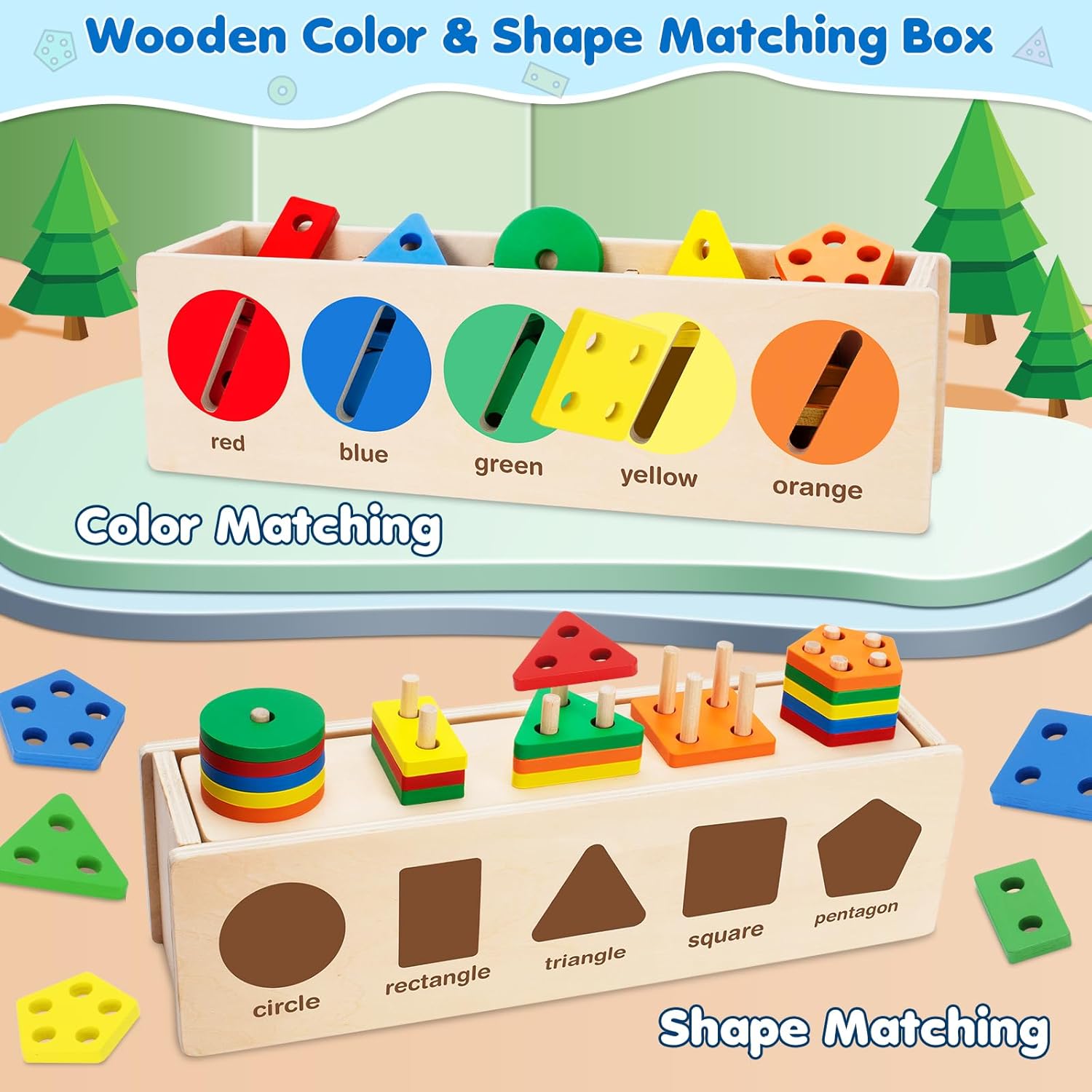 Juguetes Montessori para niños pequeños de 1, 2, 3 años, caja a juego de clasificación de colores y formas, juguetes de aprendizaje temprano para