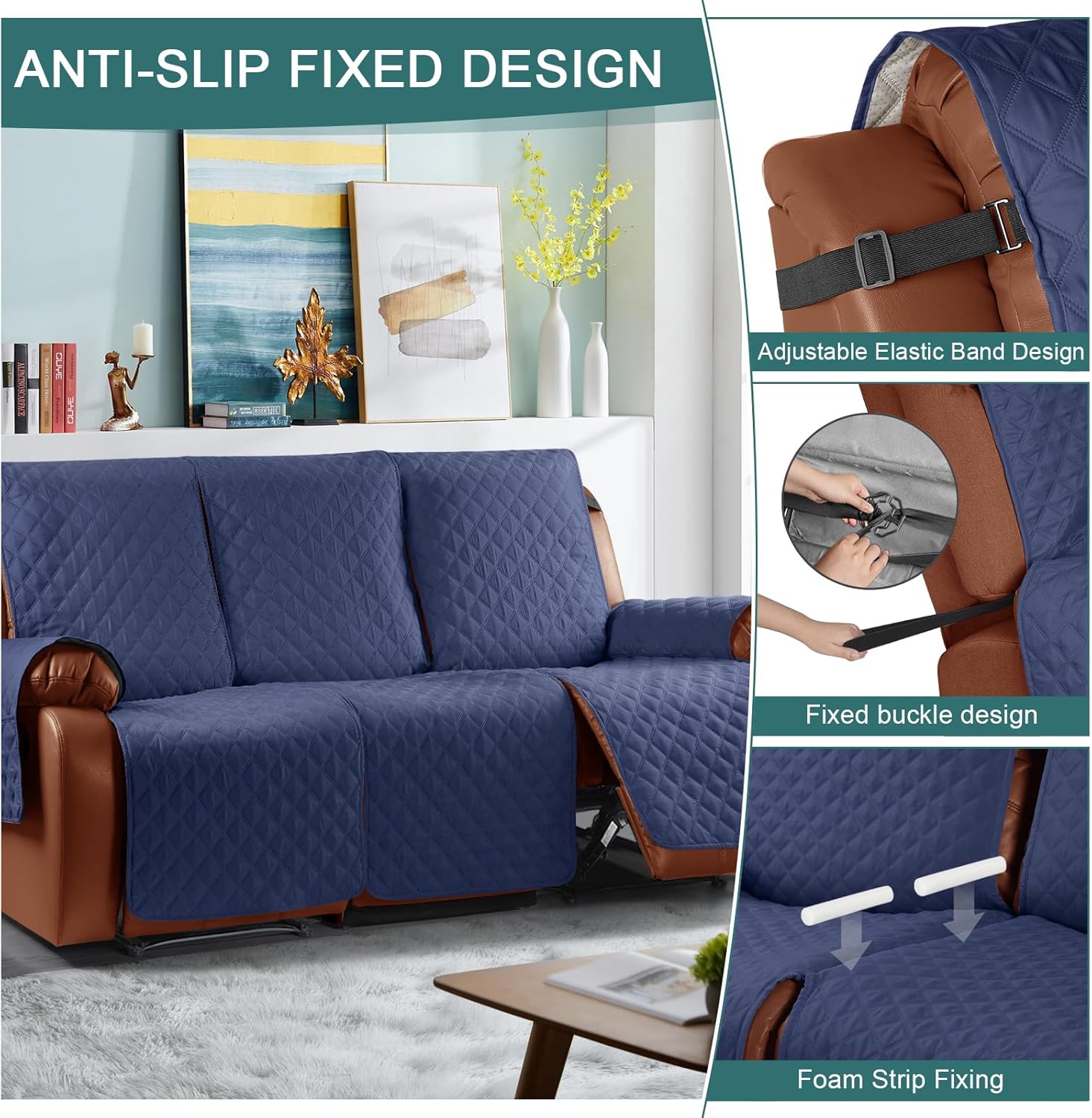 Funda impermeable para sofá reclinable, lavable, de 1 pieza, protector de muebles con correas elásticas, bolsillo para niños, perros y mascotas