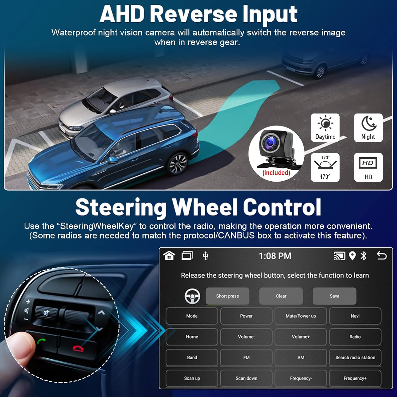 Roinvou Estéreo Android CarPlay 2+64G para Toyota Camry 2012-2014, CarPlay inalámbrico integrado con Android Auto, pantalla táctil de 10.1 pulgadas