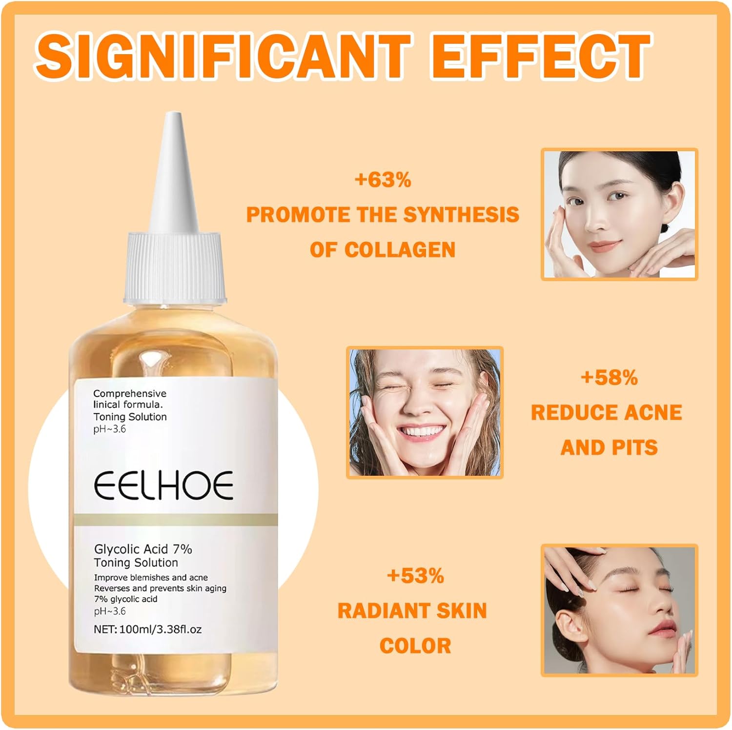 Solución de rejuvenecimiento tonificante de ácido glicólico de 3.4 fl oz, exfoliación facial de poros de ácido glicólico al 7 %, rejuvenece tu piel,