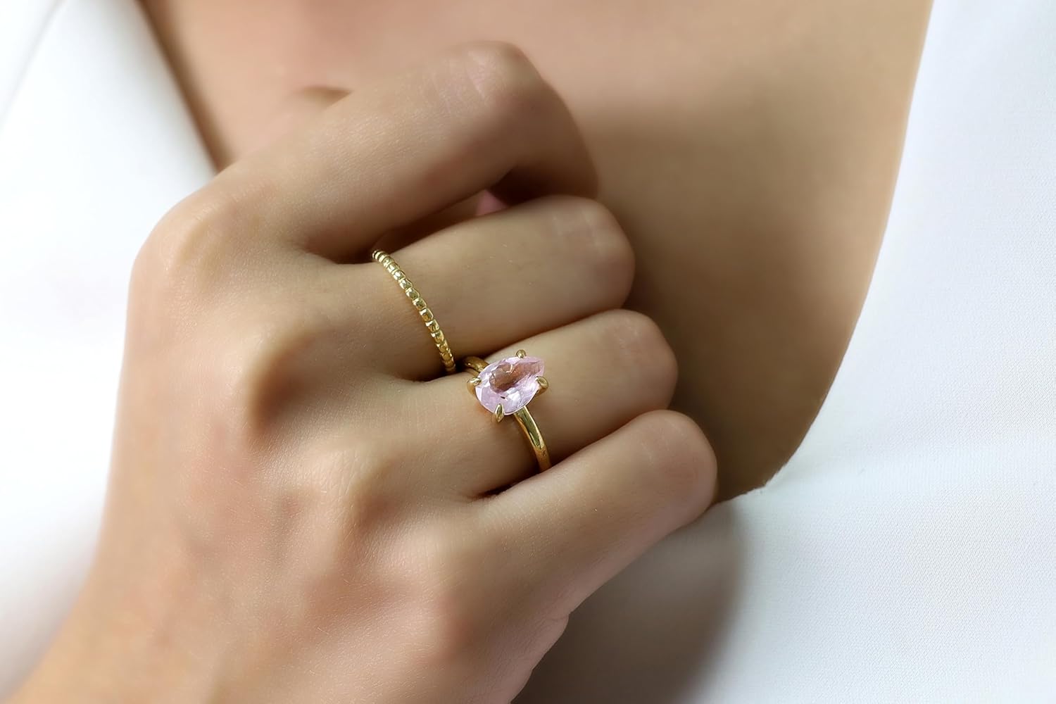 14K Rose Gold Ring – Elegant Pink Rose Quartz Stone Ring for Women – with Engraving and Fancy Ring Box – Handmade Jewelry