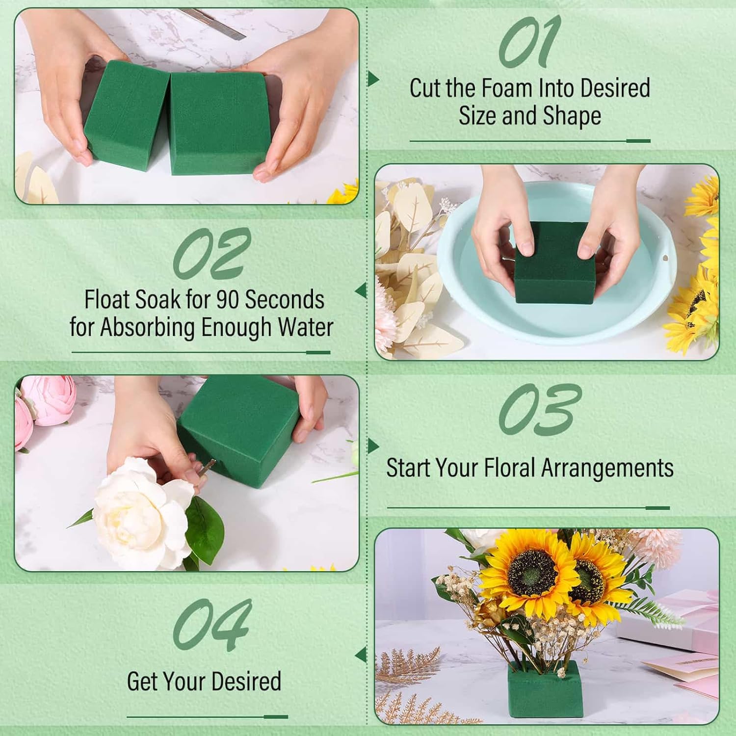 6 bloques de espuma floral para arreglos florales, espuma floral verde húmeda y seca para bodas, cumpleaños, decoración del hogar (tamaño pequeño