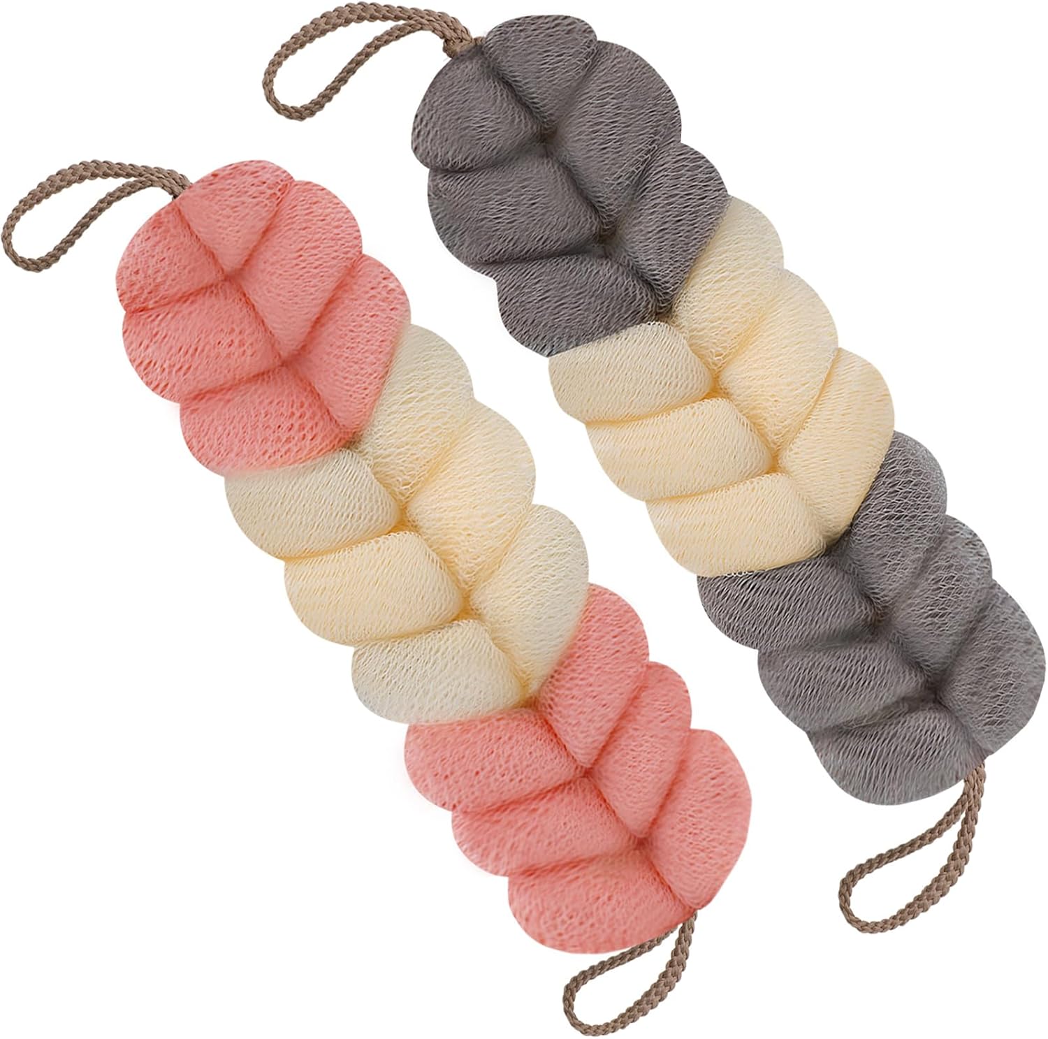 Esponja de ducha de lufa de baño de malla suave con esponja de baño larga para hombres y mujeres, exfoliante de ducha