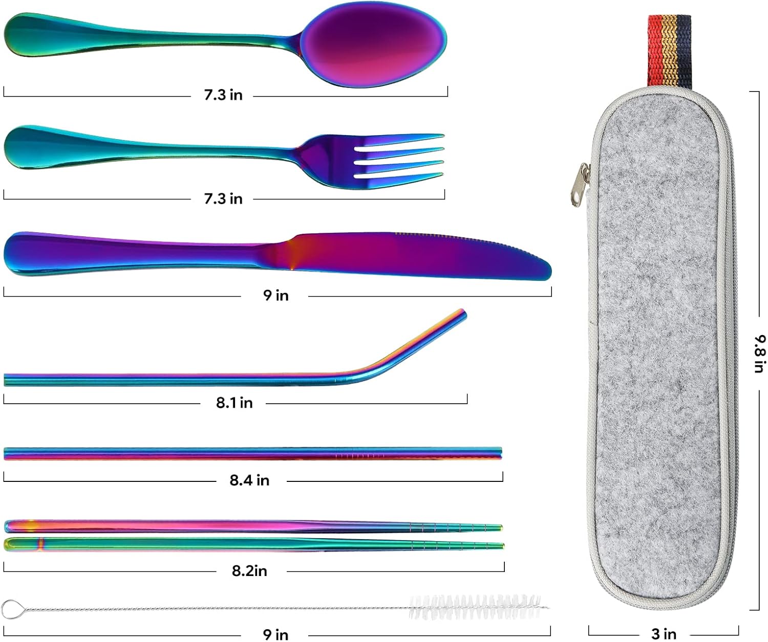 ZXZCTTC Juego de cubiertos de acero inoxidable de 8 piezas, para viajes, campamento, apto para lavavajillas, incluye cuchillo, tenedor, cuchara,