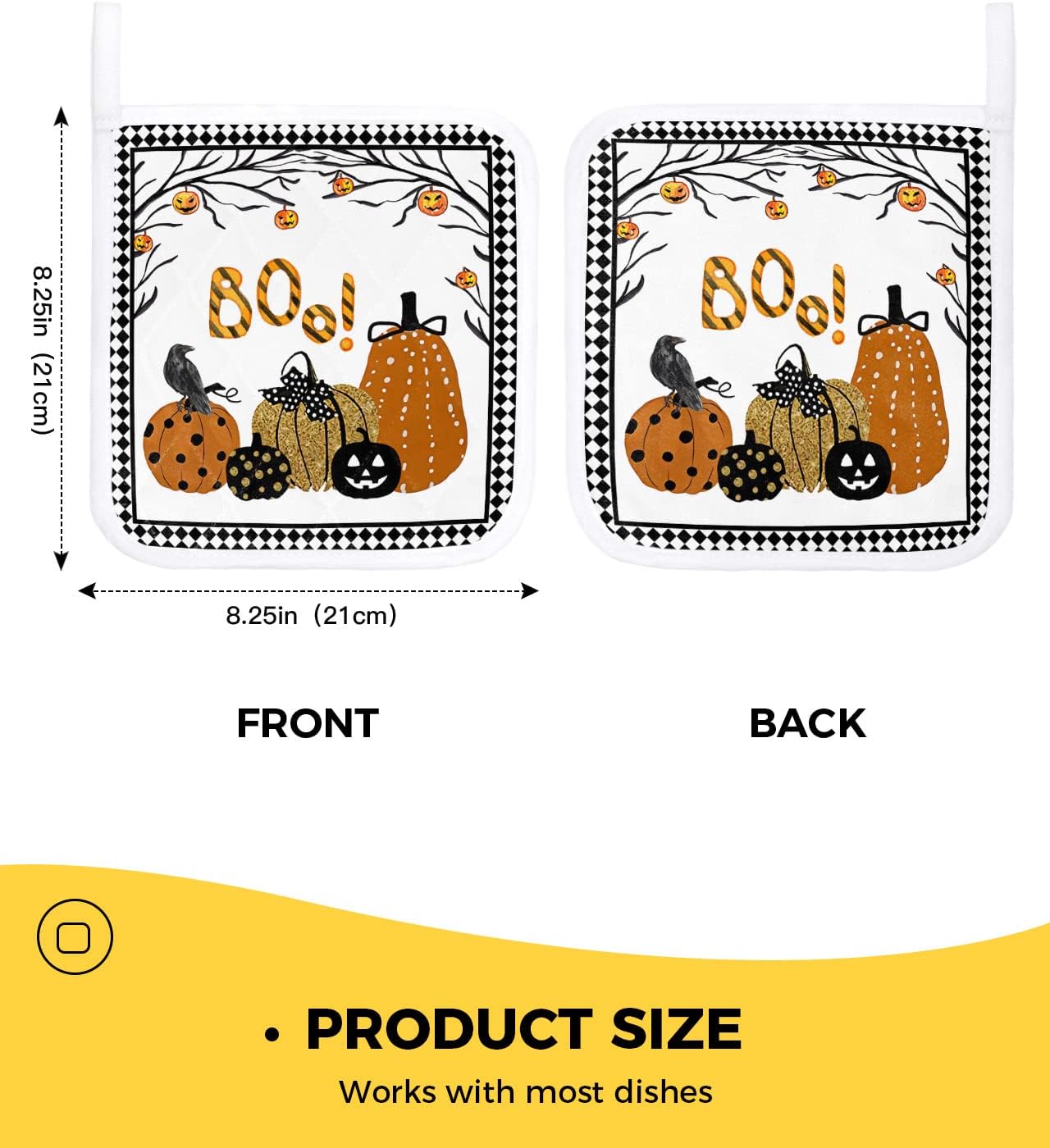 3 Packs Halloween Pumpkins Pot Holders Sets for Kitchen,Oven Pan Plate Bowl Pads Heat Proof Mat with Hanging Loop,Thick Terry Cloth Potholders for