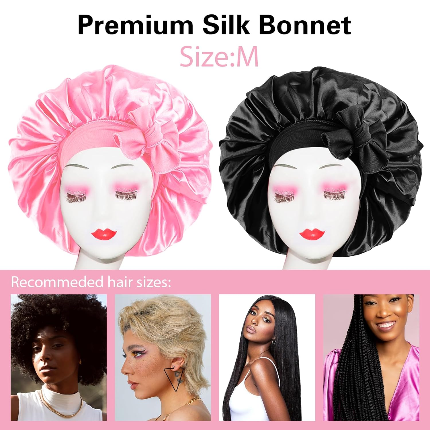 Gorro de seda de satén para mujer, gorro para mujeres negras, gorro de satén mediano para trenzas para dormir, gorro de seda satinada para mujeres