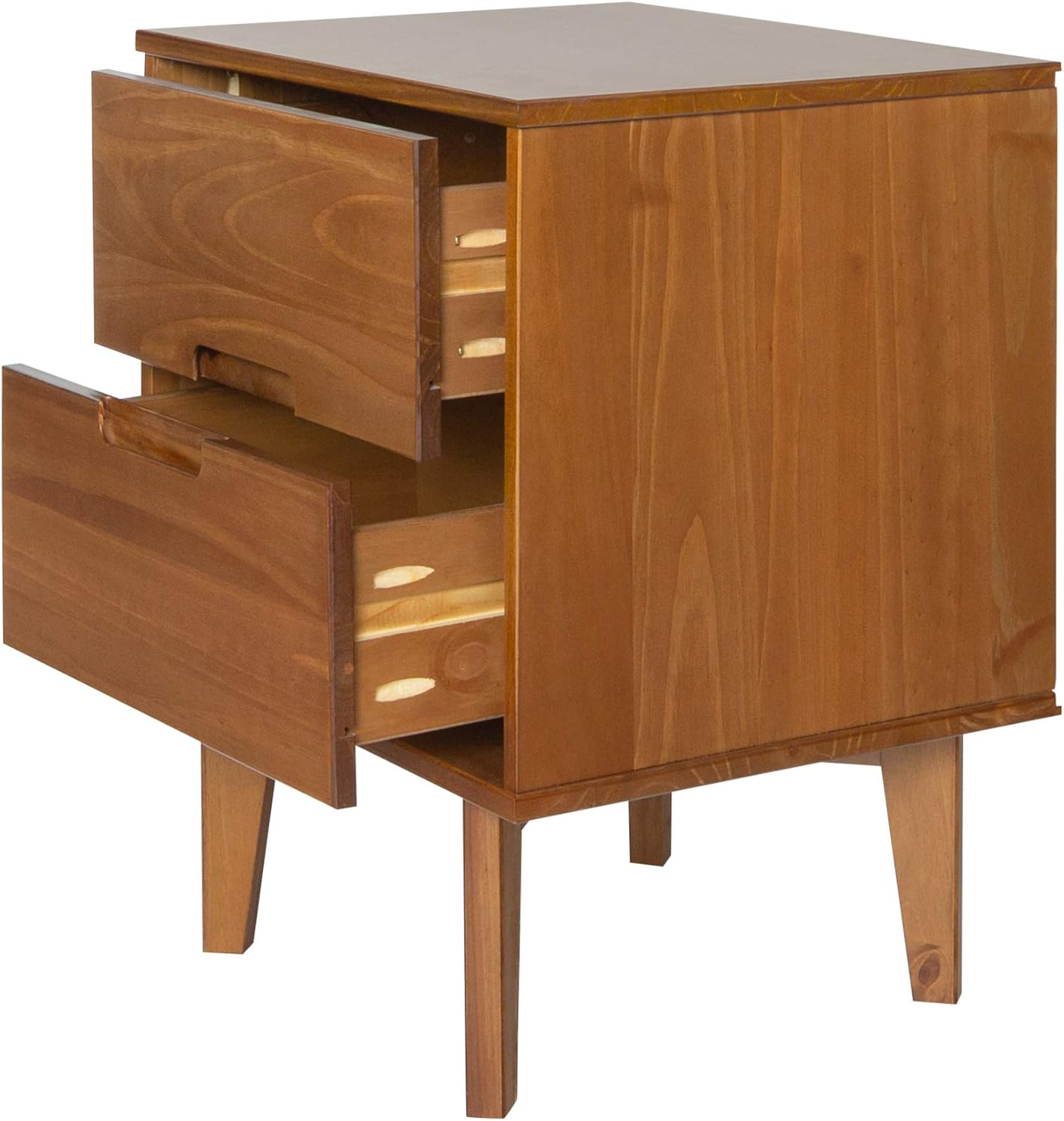 Walker Edison Brynn Modern – Juego de 2 mesitas de noche con mango de ranura de madera maciza, 2 unidades, color caramelo