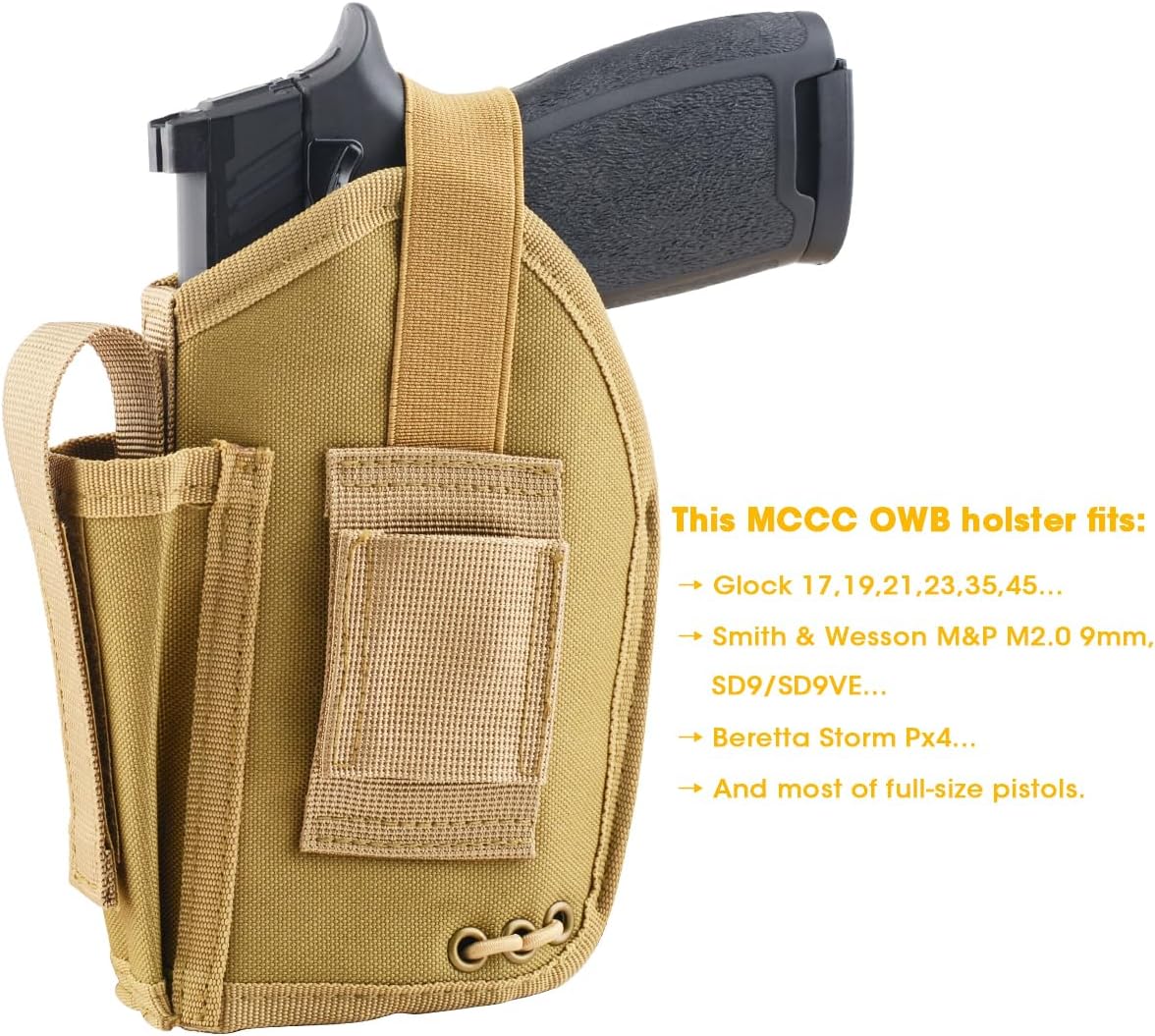 Funda compacta OWB para pistolas con linterna o láser, transporte diario para mano derecha, accesorios universales