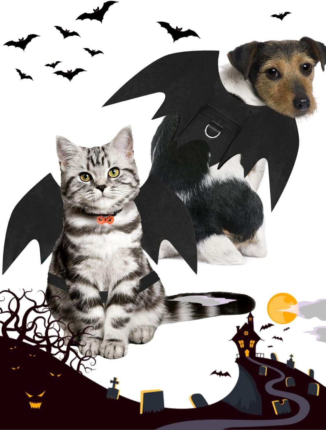 Disfraz de Halloween para perro, alas de murciélago para mascotas, disfraz de fiesta de cosplay de Halloween para perros pequeños y gatos (S), color