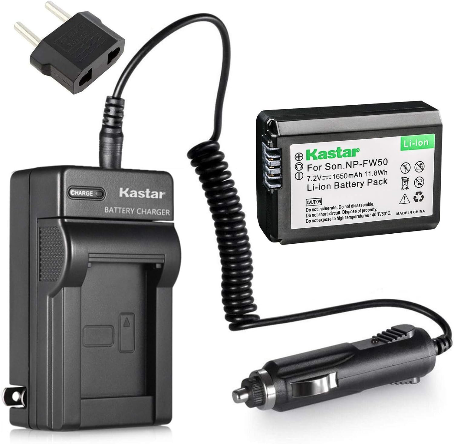 Kastar Batería NP-FW50 (paquete de 1) y cargador para Sony BC-VW1 BC-TRW y Alpha 7 a7 a7R a3000 a5000 a6000 NEX-3 3N NEX-5 5N 5R 5T NEX-6 NEX-7