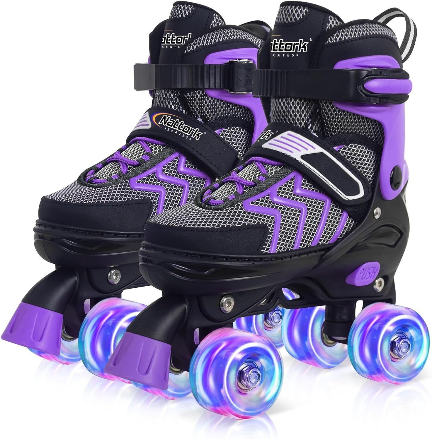 Nattork Patines de ruedas para niños y niñas, patines ajustables de 4 tamaños con ruedas iluminadas para adolescentes, principiantes, deportes al