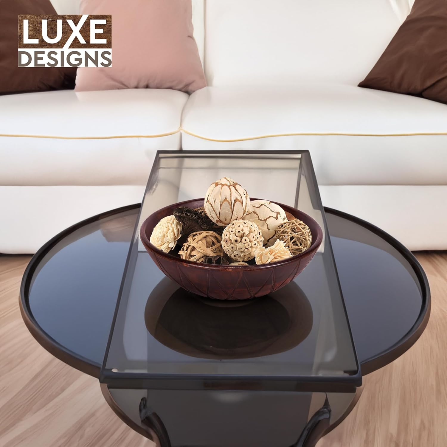 Luxe Designs Cuenco decorativo redondo de madera de 12 pulgadas, frutero de madera para encimera de cocina, cuenco de madera de acacia hecho a mano,