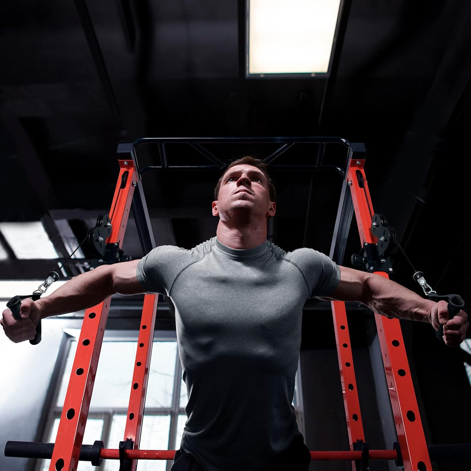RitFit Jaula de potencia con sistema opcional de máquina LAT PullDownCable CrossoverSmith, estante para sentadillas de 1000 libras para el hogar y