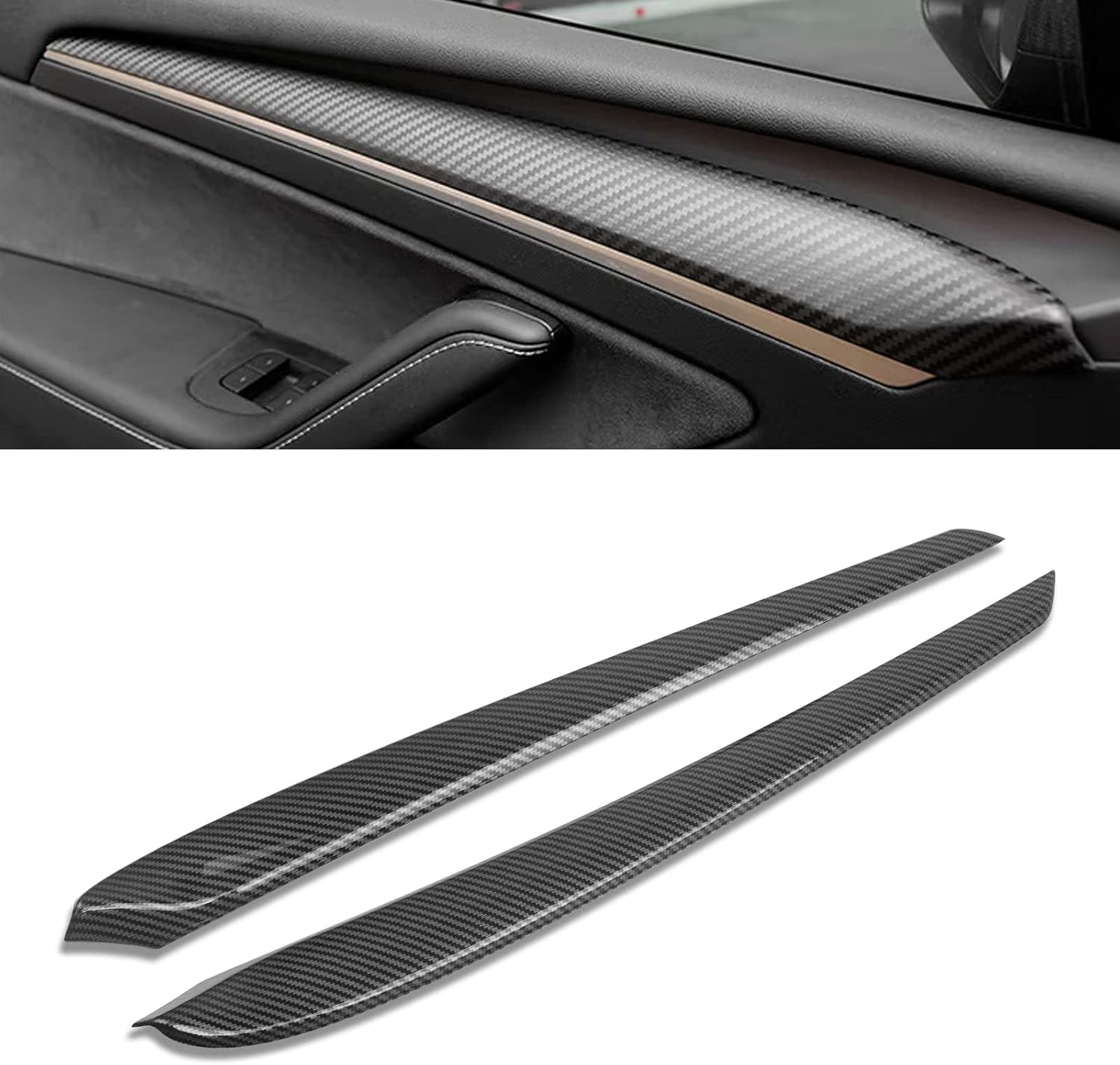 Xotic Tech – Tapa para puerta interior, patrón de fibra de carbono brillante, compatible con Tesla Model 3 2021 en adelante, modelo Y 2020 en