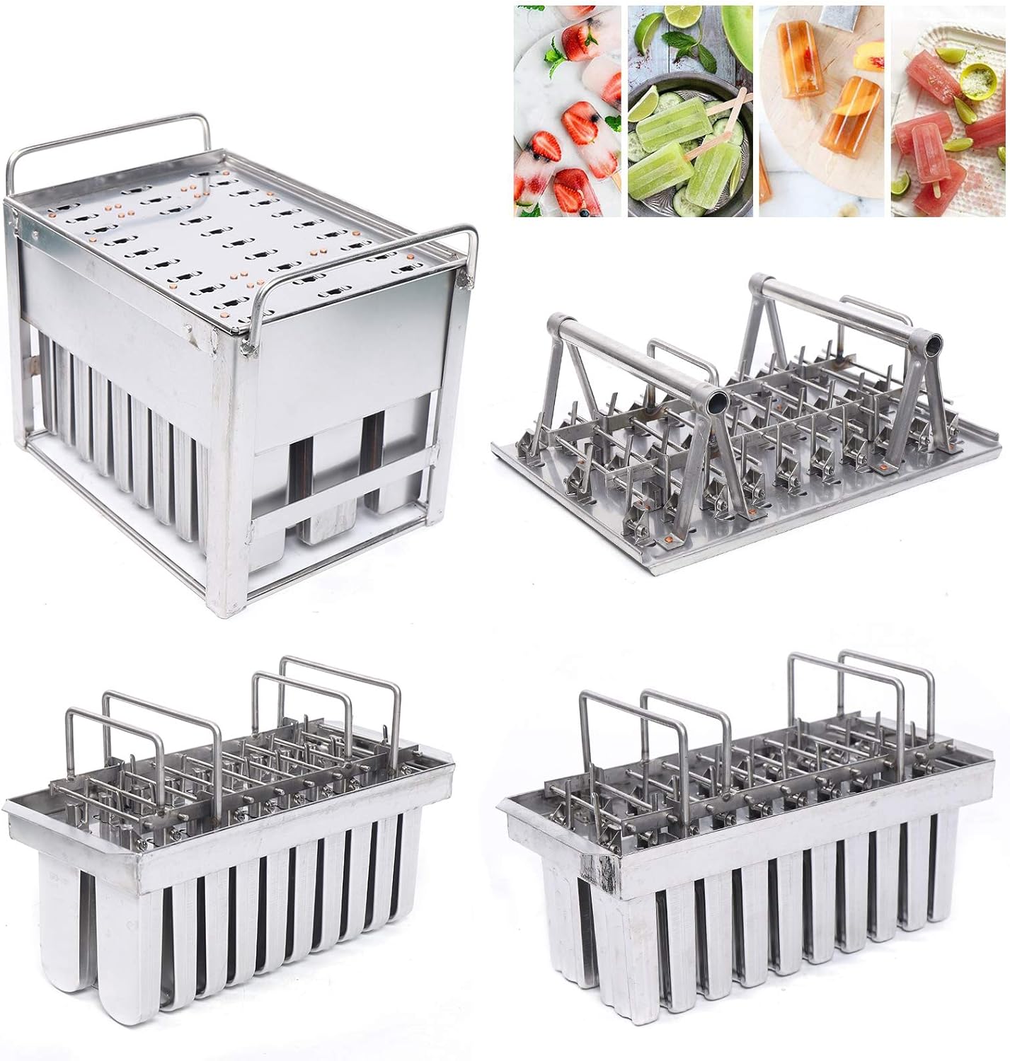 Molde de paletas de hielo de acero inoxidable, kit de moldes para hacer paletas de hielo con estante, 30 moldes para hacer paletas de hielo con 100