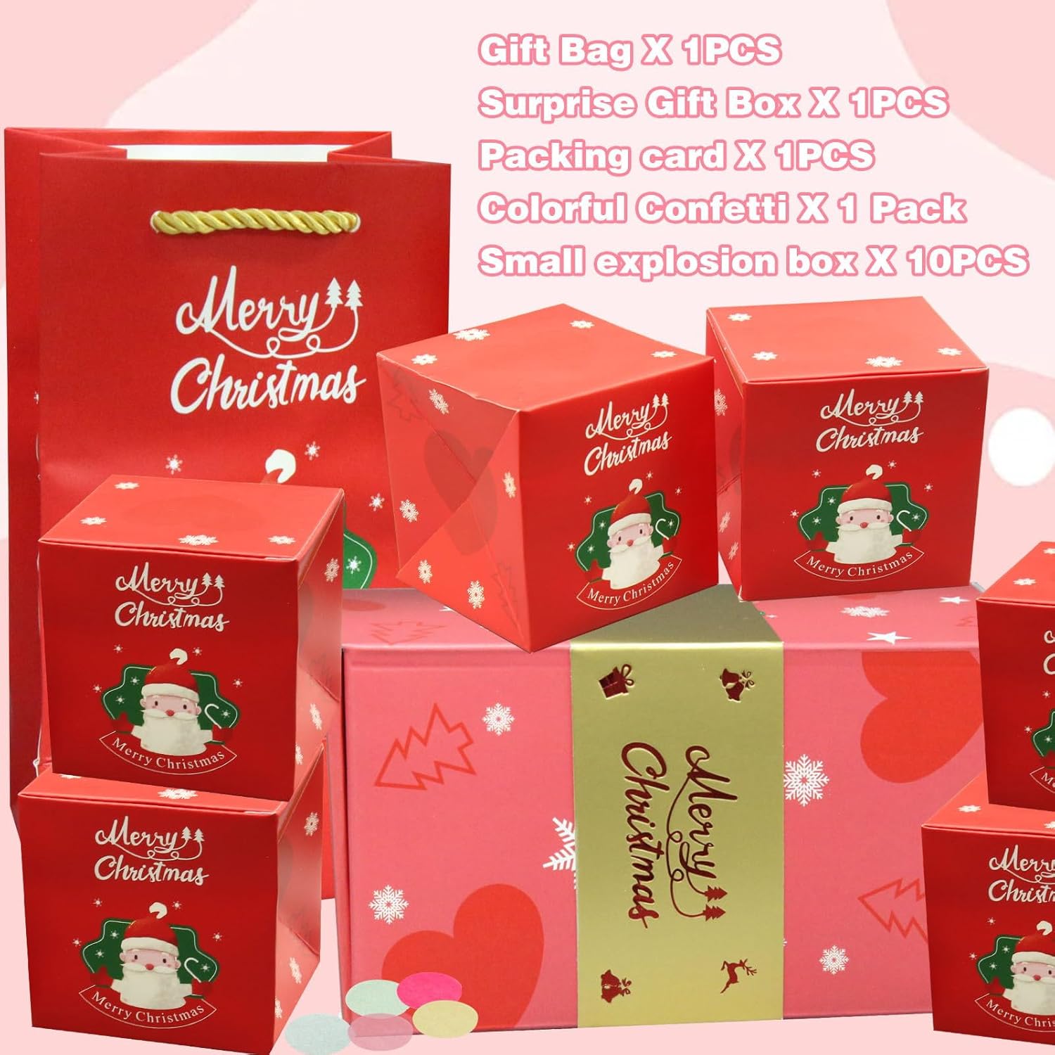 Caja de regalo sorpresa explosión para dinero, caja sorpresa de Feliz Navidad, caja de regalo, caja de explosión con confeti, cajas de Navidad, caja