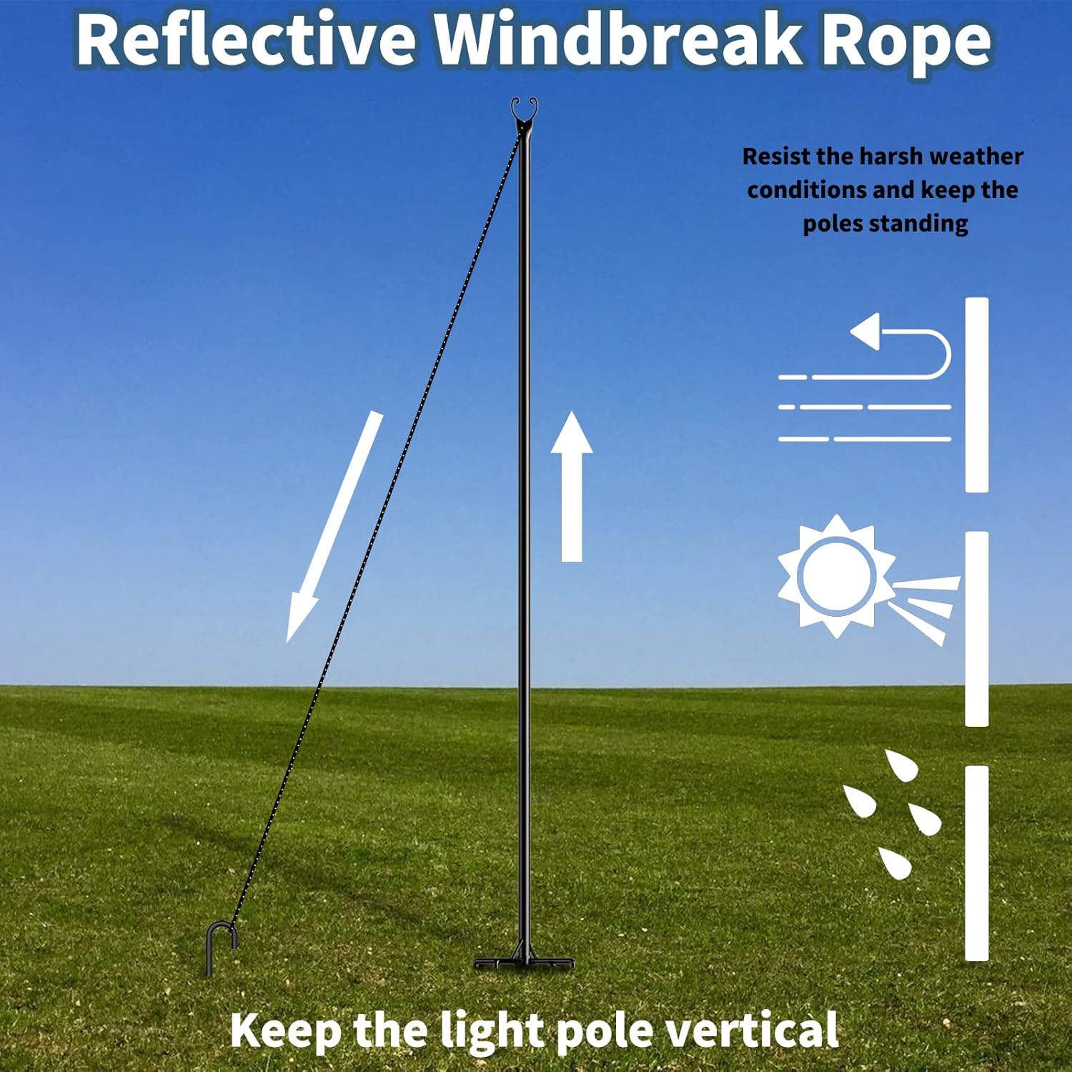 Postes de luz de cadena, postes de luz para luces exteriores, postes de luz de cadena de 9 pies para exterior, cuerda cortavientos decorativa,