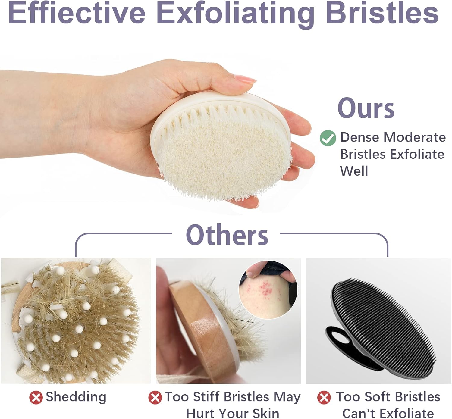 Cepillo exfoliante corporal de cepillado en seco, limpiador corporal antideslizante para ducha, nunca moldea el cepillo de limpieza corporal para