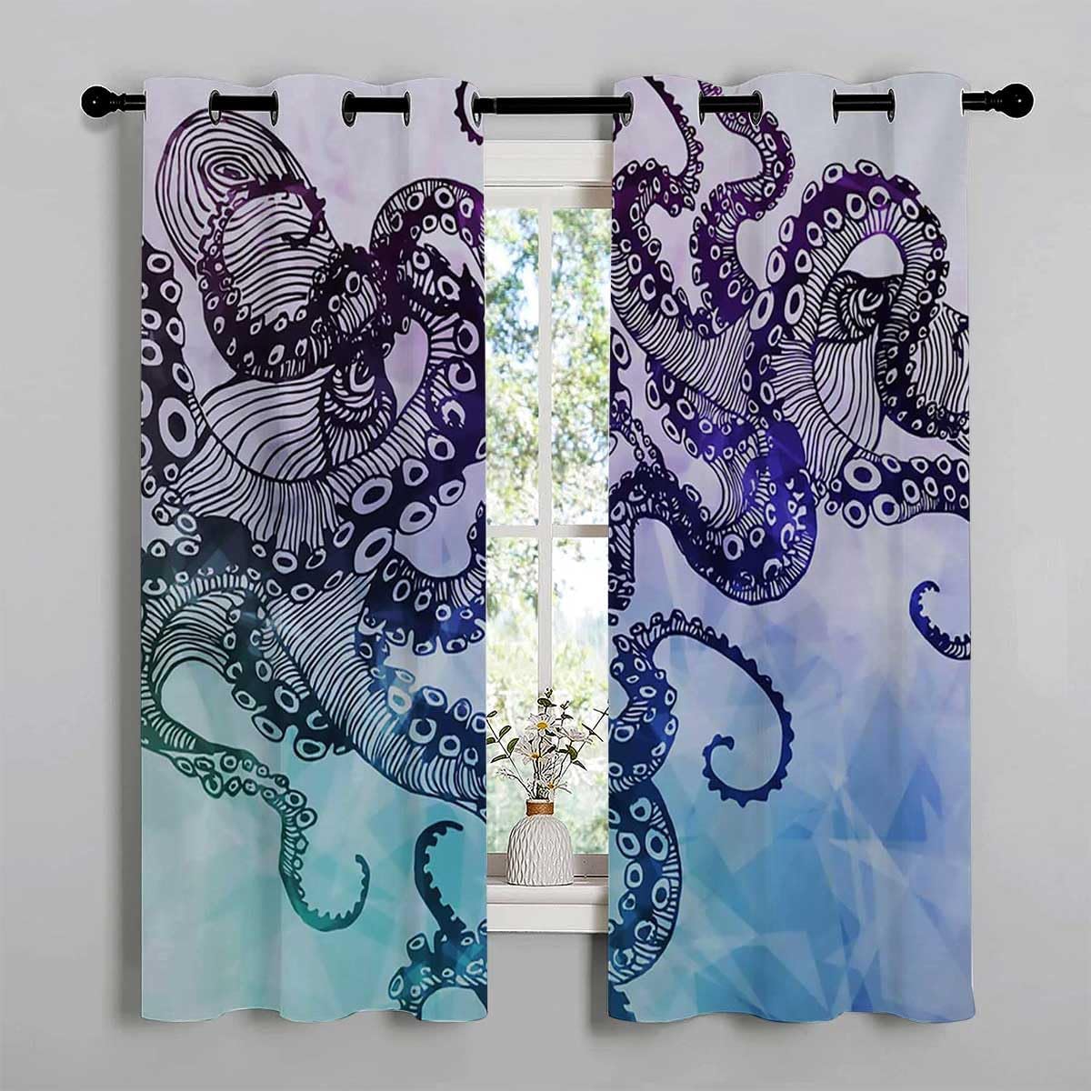 YANFENQI Cortina Blackout para Habitacion Retro Abstract Octopus Divisor De Habitaciones Blackout Sheet 55Inch Width by 55Inch Length,2 Panels