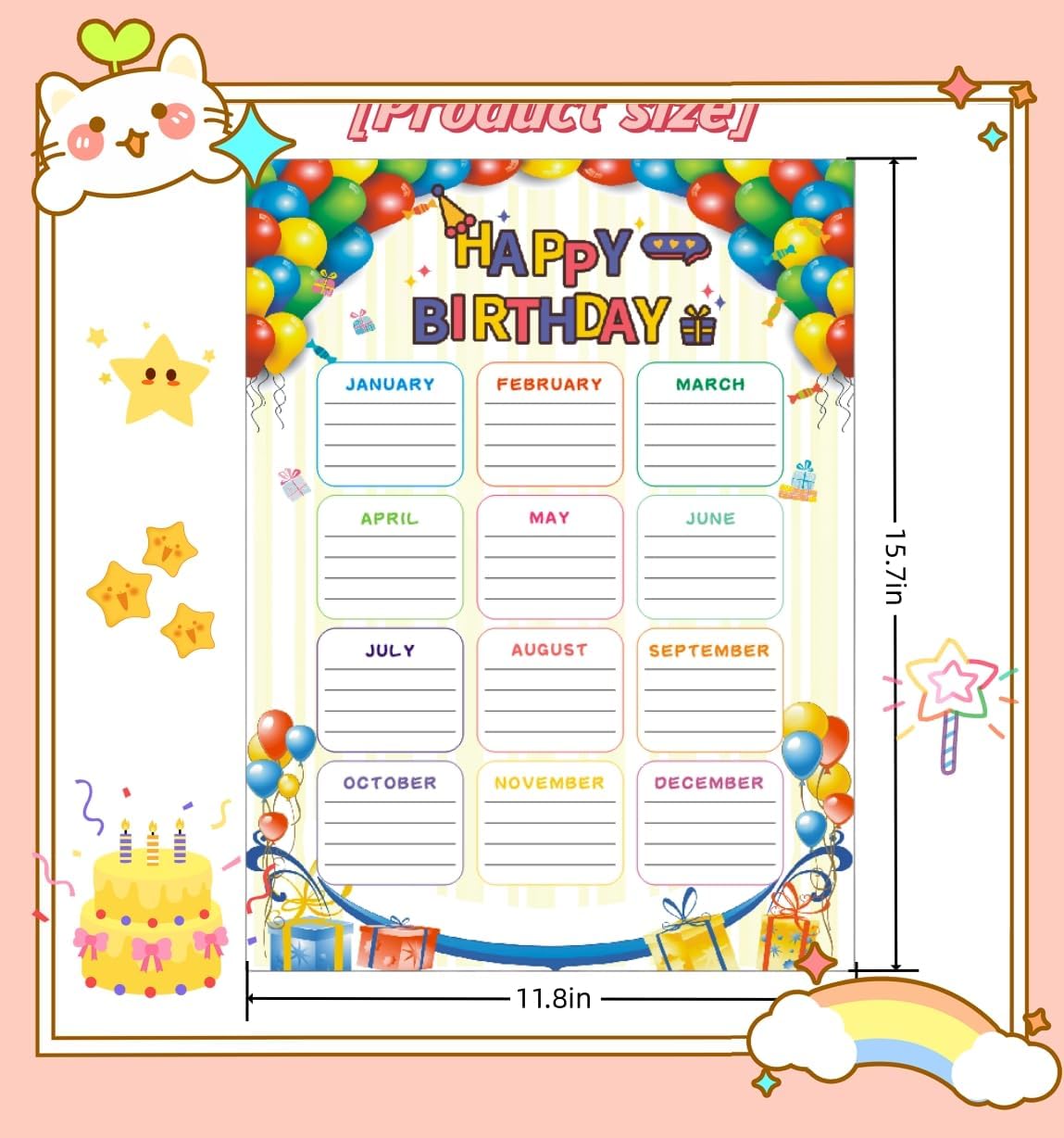 Paquete de 4 carteles de feliz cumpleaños para decoración de aula, recortes de calendario de cumpleaños para tablón de anuncios escolar, pizarras de