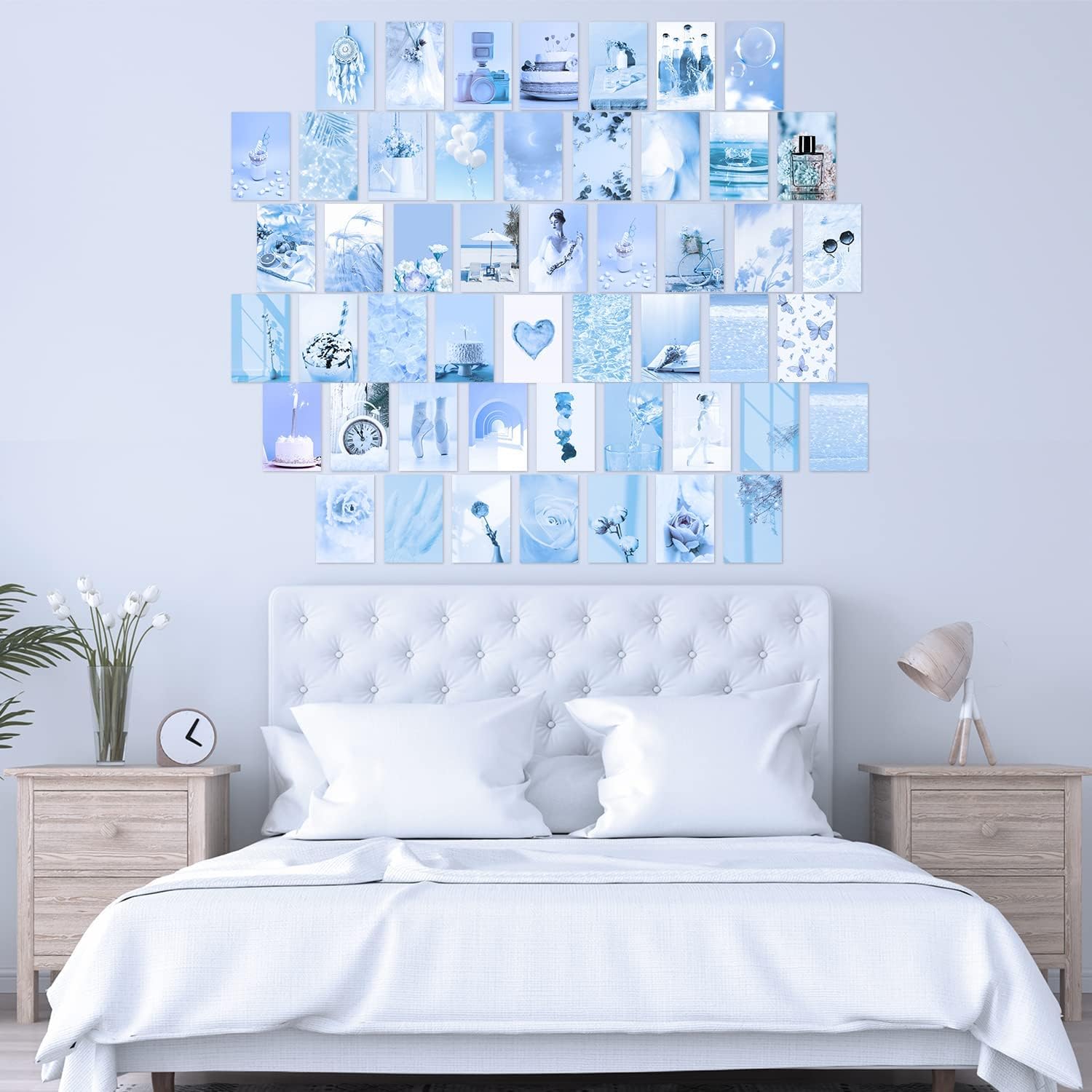 Zxcan Kit de collage de pared azul, 50 piezas de decoración estética de pared, bonita decoración de dormitorio para adolescentes y niñas, decoración