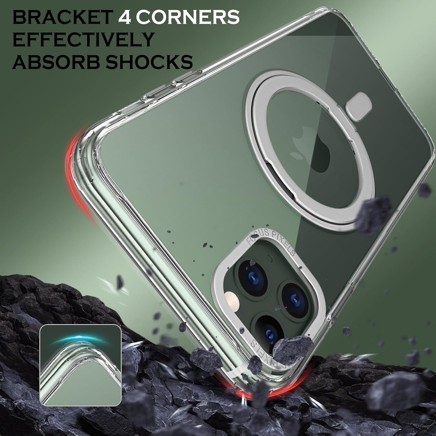 YINLAI Funda para iPhone 11 Pro Max, magnética compatible con Magsafe con soporte de anillo giratorio de 360, soporte invisible, delgada,