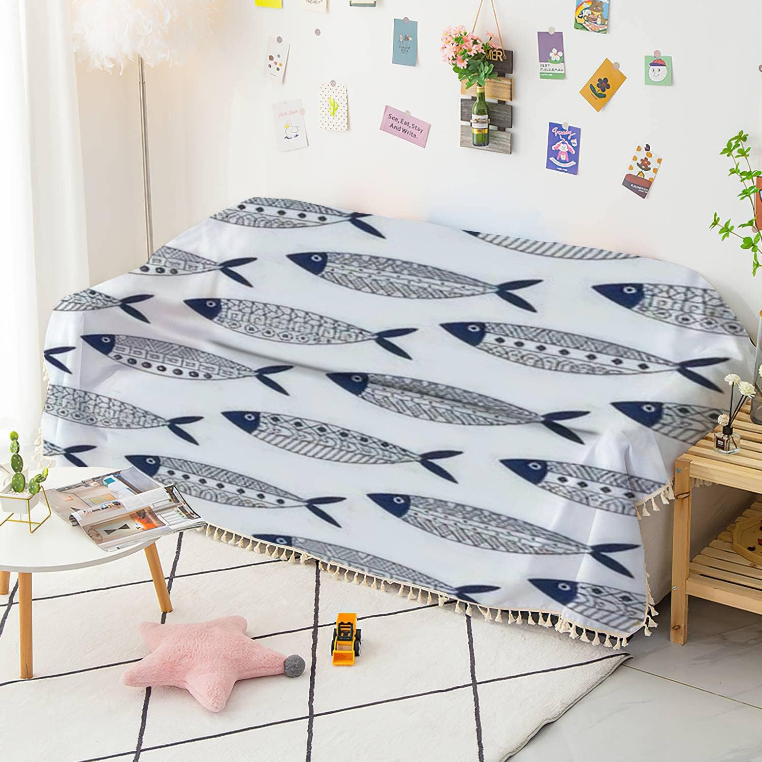 Decoración de peces tradicionales mexicanos mayas étnicos bohemios, funda de sofá reclinable, funda de sofá biplaza para muebles, toalla lavable,