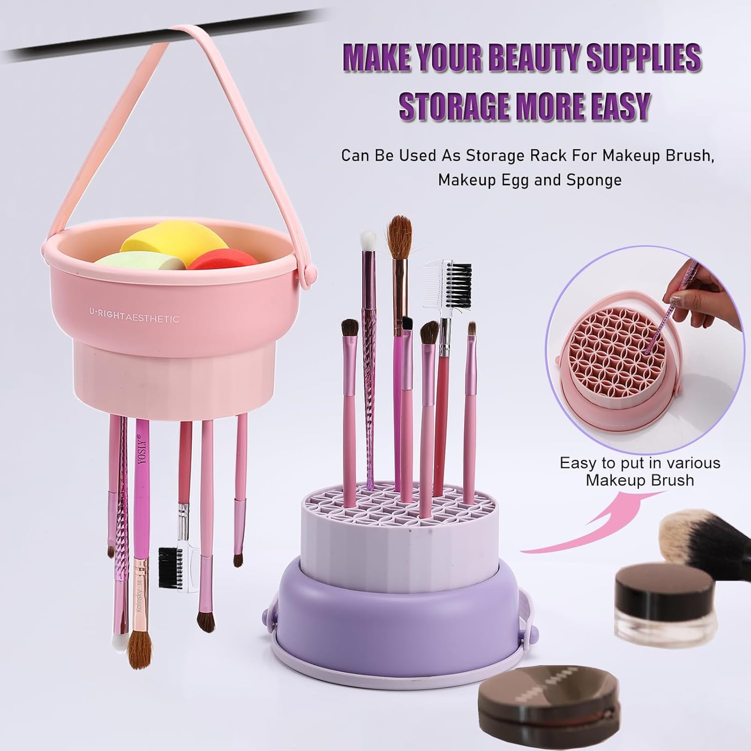 Tapete de limpieza de cepillos 3 en 1 con soporte para secador de cepillo, tapete limpiador de brochas de maquillaje de silicona, cuenco de limpieza