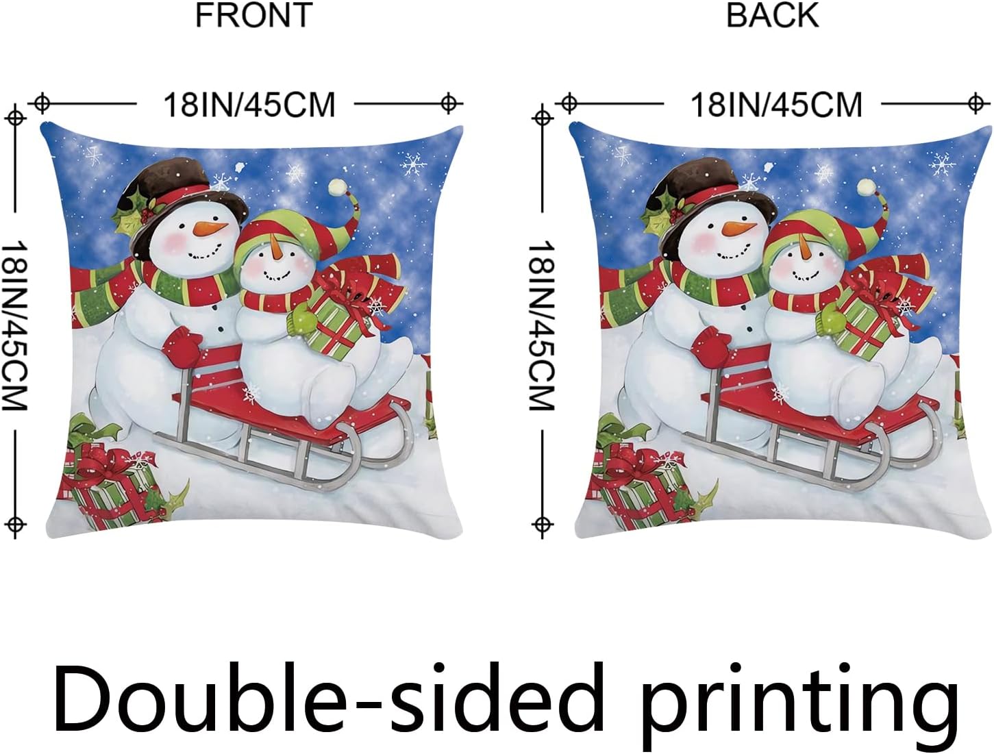 Juego de 4 fundas de almohada de muñeco de nieve de Navidad de 18 x 18 pulgadas, fundas de almohada de terciopelo suave para sala de estar,