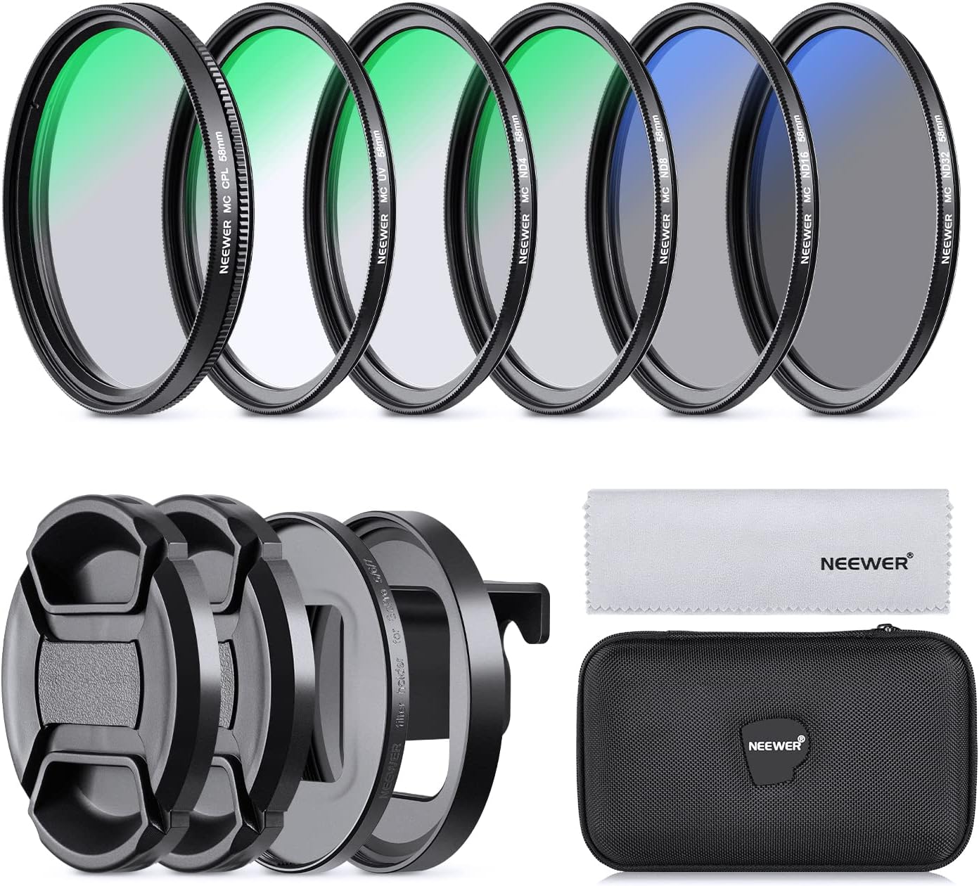 NEEWER Kit de filtro de lente de 2.283in compatible con GoPro Hero 8 7 6 5, juego de filtros polarizadores de densidad neutra, 4 filtros ND