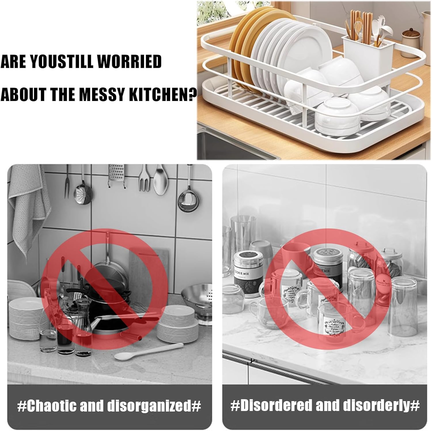 HM&DX Escurridor de platos para encimera de cocina, escurridor de platos de acero inoxidable con soporte para tazas, estante para platos que ahorra