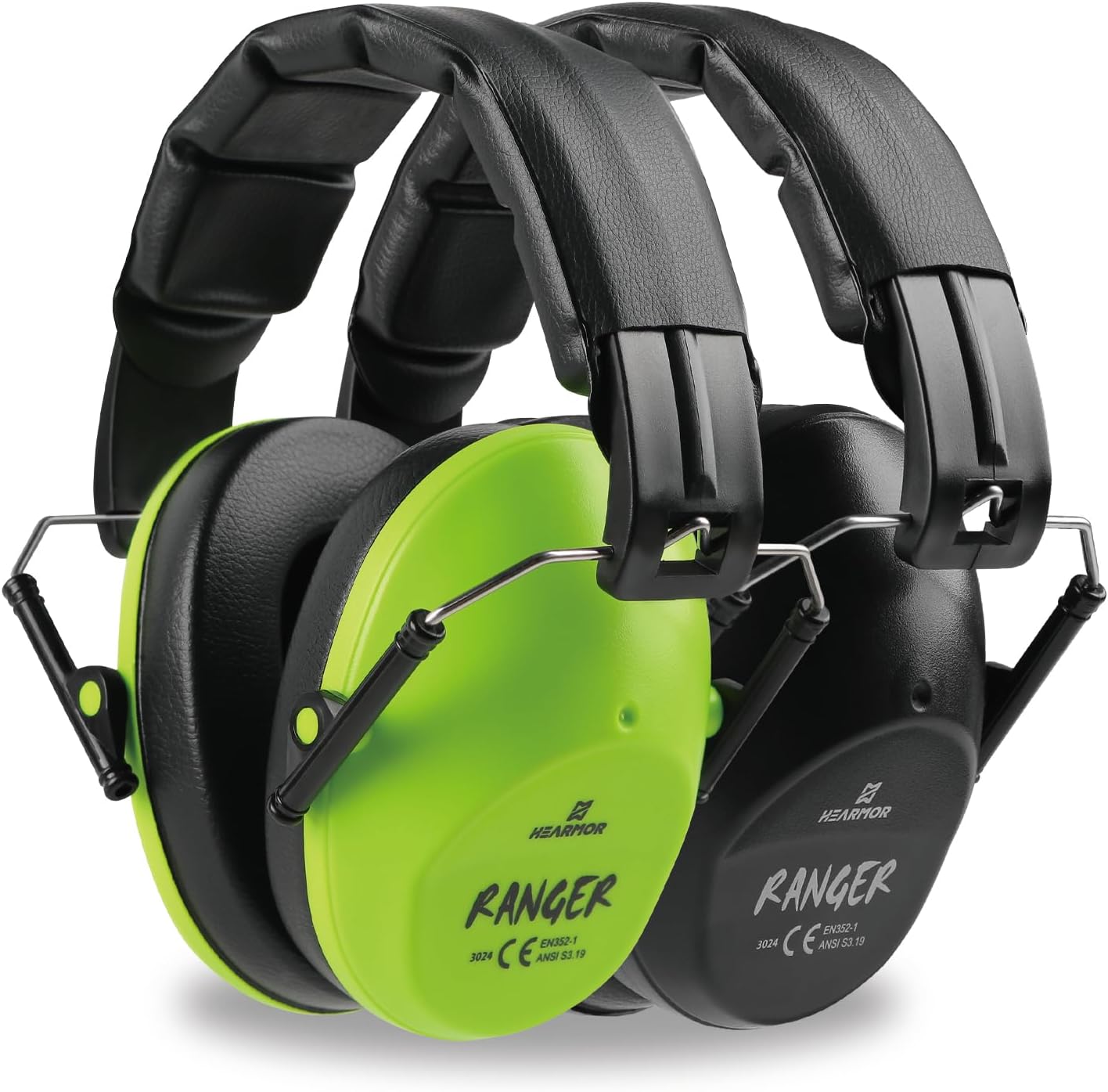 2 orejeras de protección para los oídos con perfil bajo NRR de 23 dB reducción de ruido para campo de armas y caza, negro y verde fluorescente