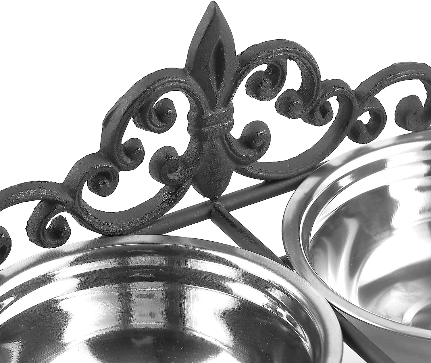Lechesis Fleur De Lis – Comedero para mascotas para perros pequeños y gatos de acero inoxidable con soporte de hierro (negro)